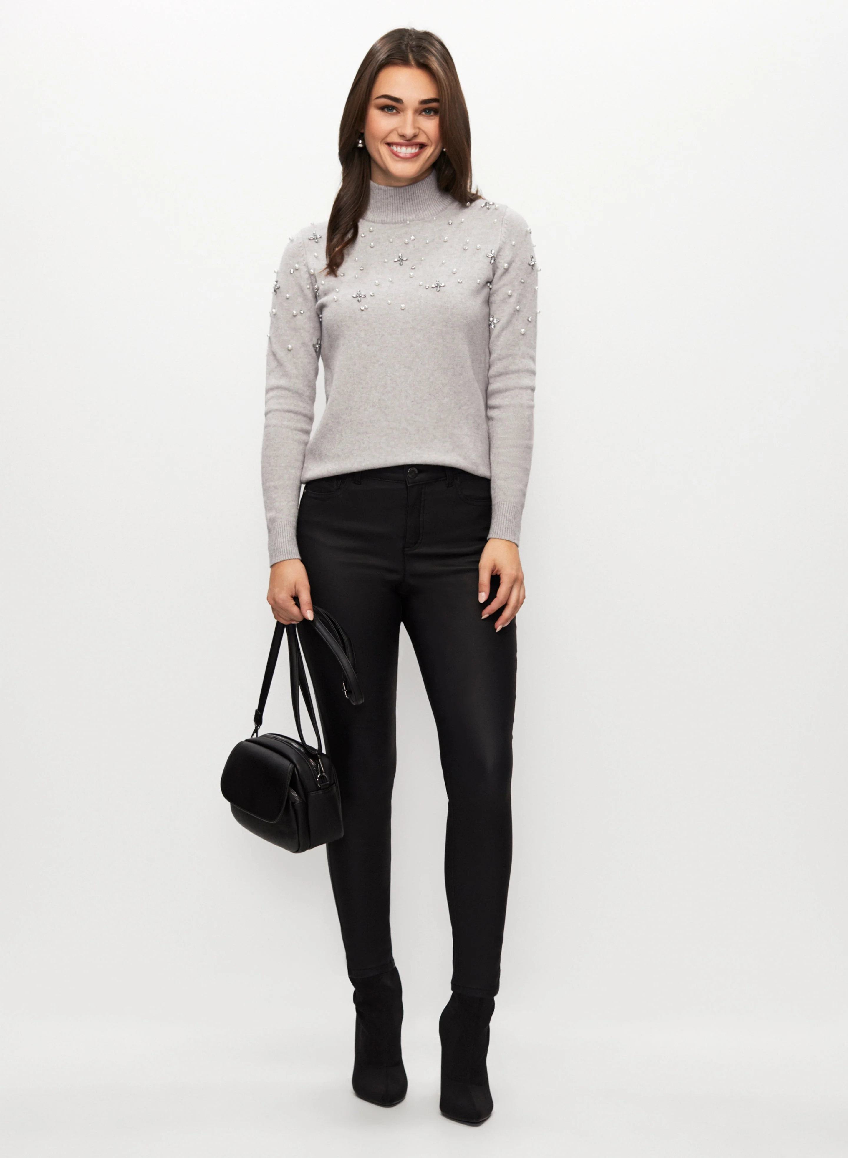 Pearl Detail Sweater & Slim Leg Jeans
