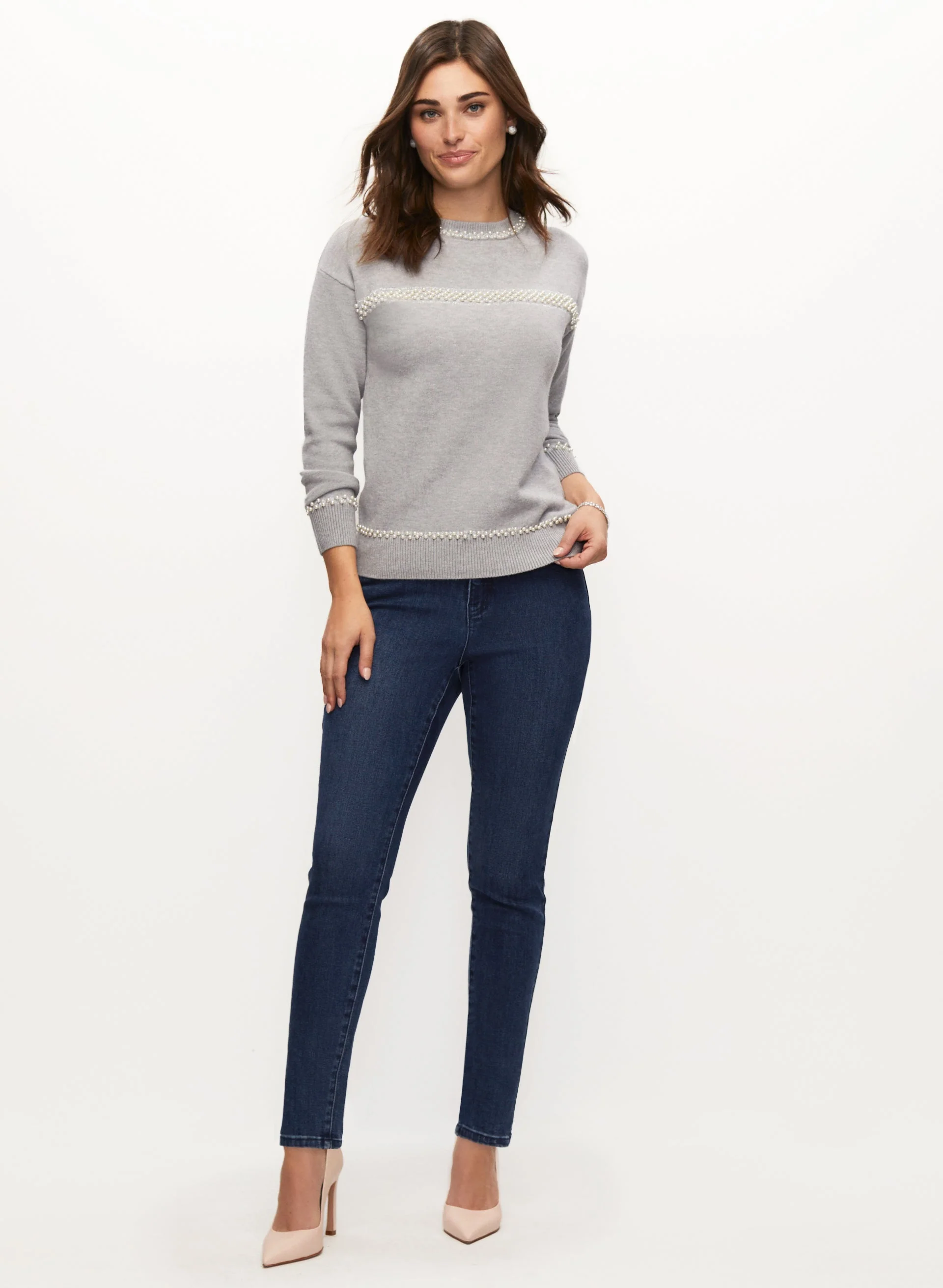 Pearl Detail Sweater & Slim Leg Jeans