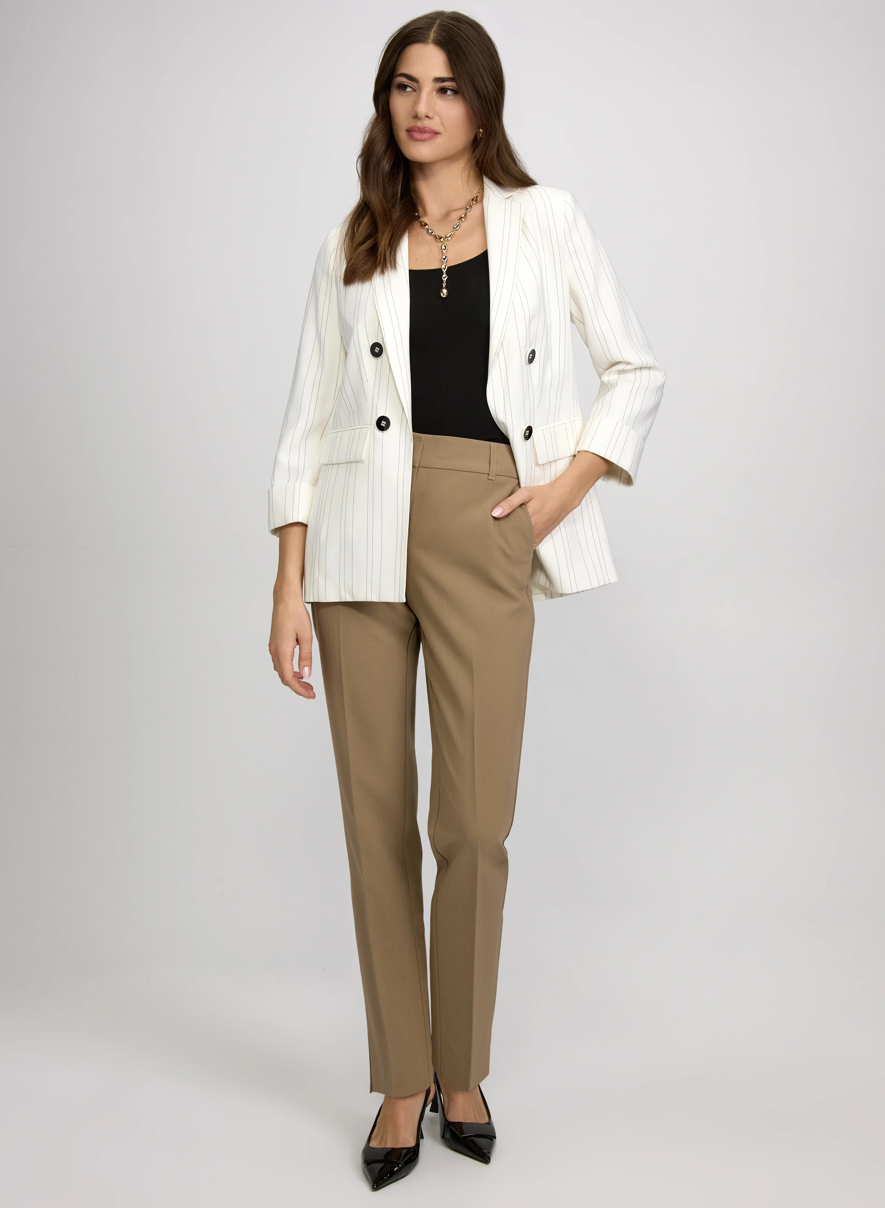 Pin Stripe Open-Front Blazer & Emma Slim-Leg Pants