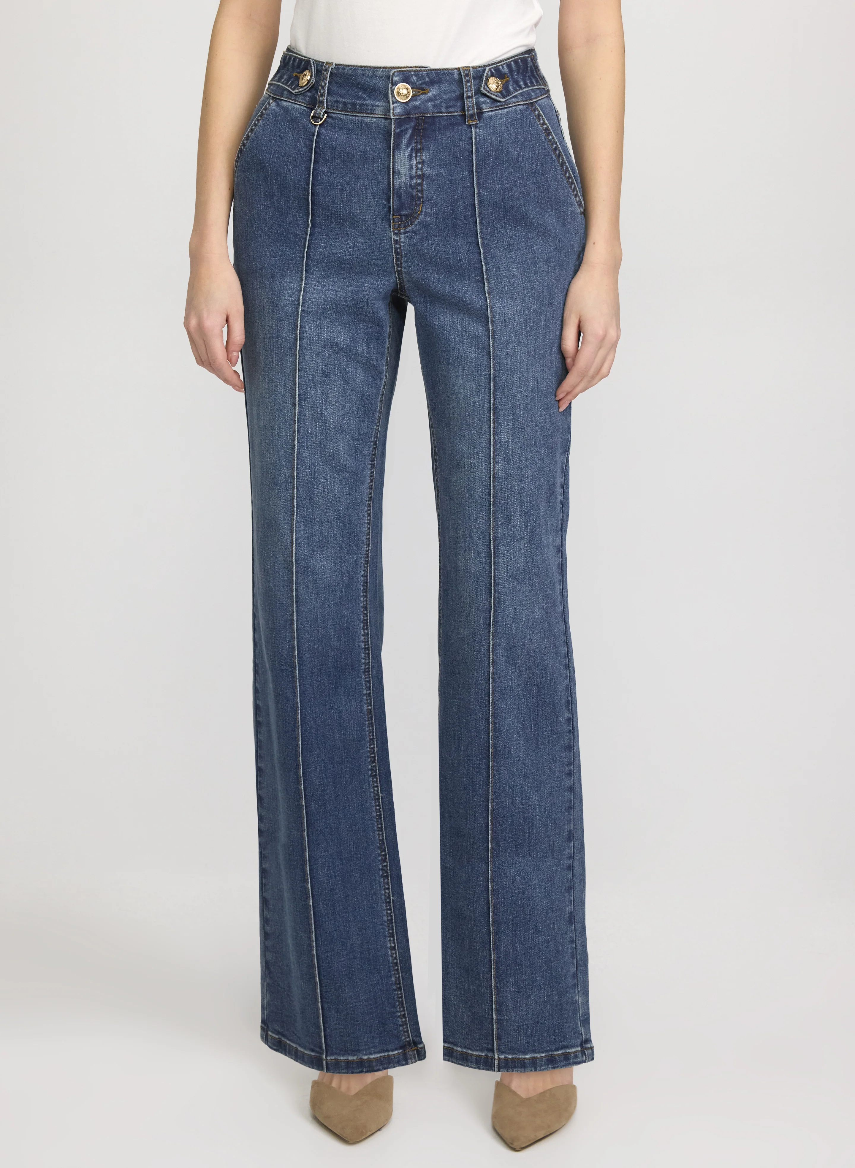 Pinched Seam Flare-Leg Jeans