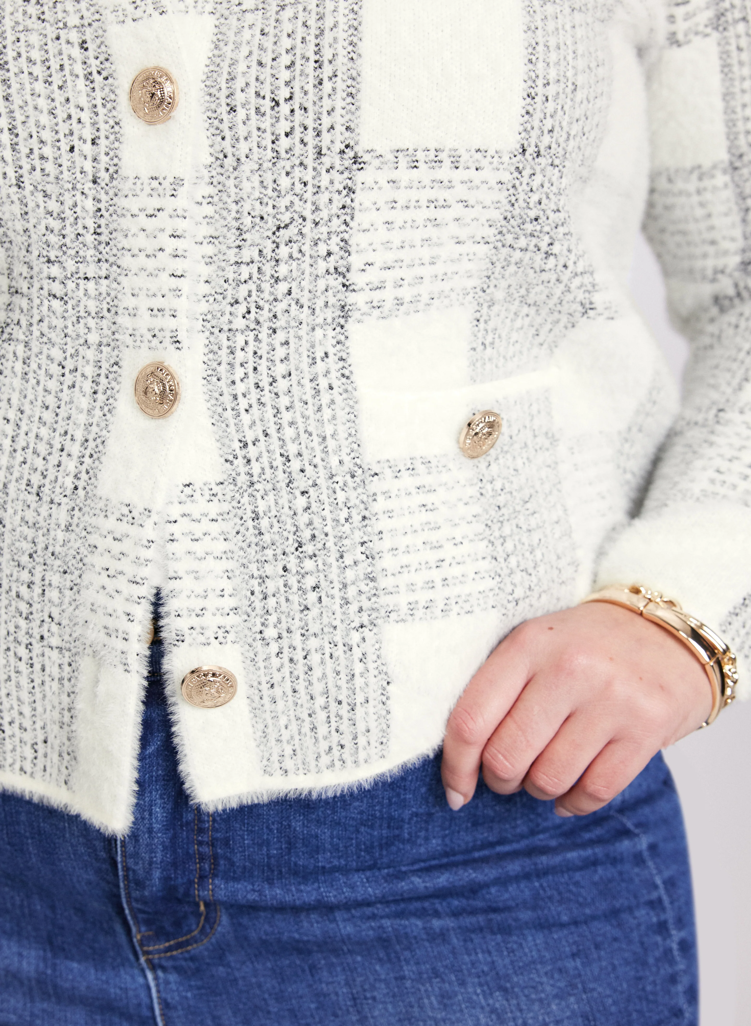 Plaid Print Button Cardigan - Image 5