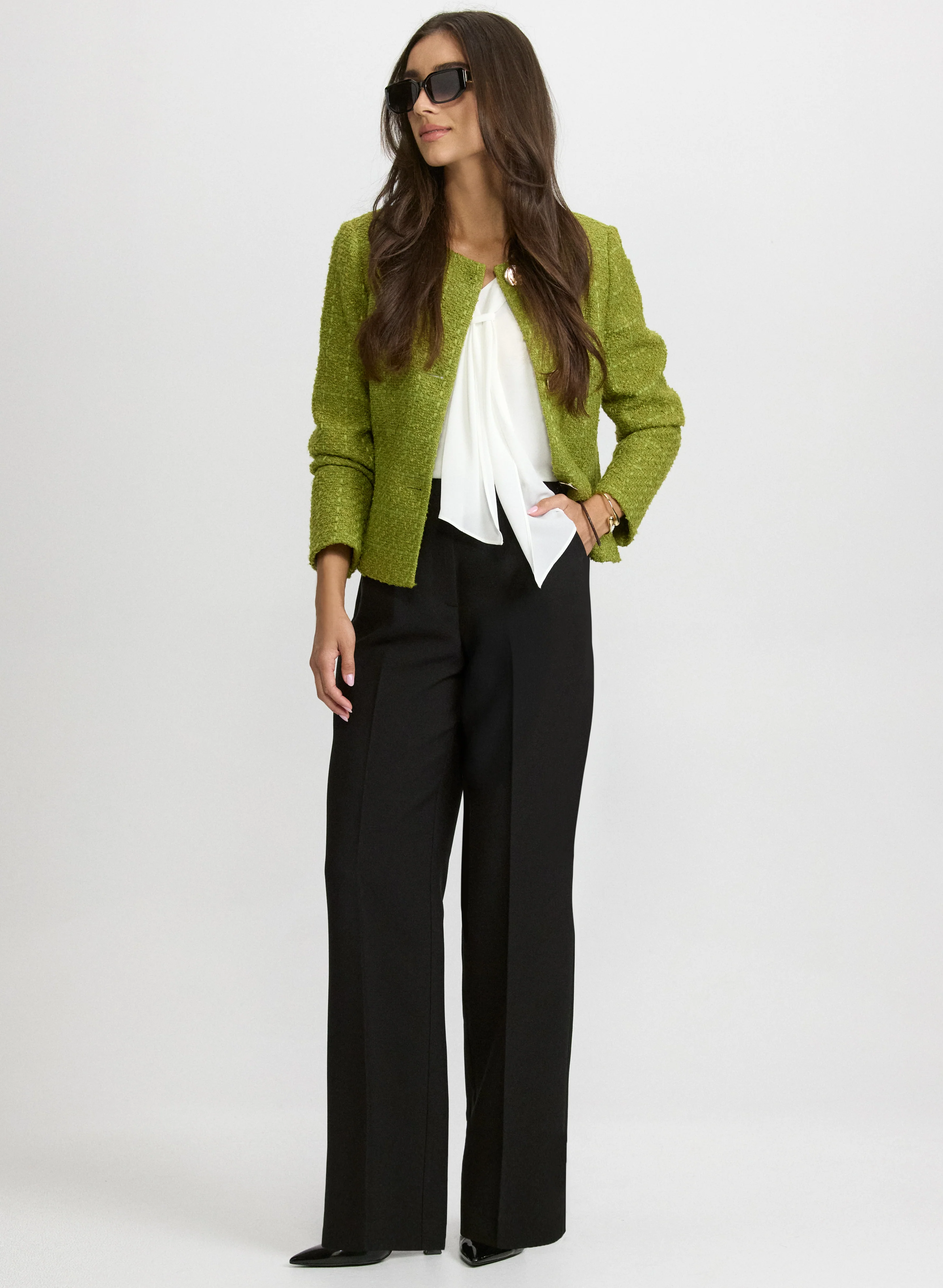 Plaid Tweed Jacket & Olivia Wide-Leg Pants