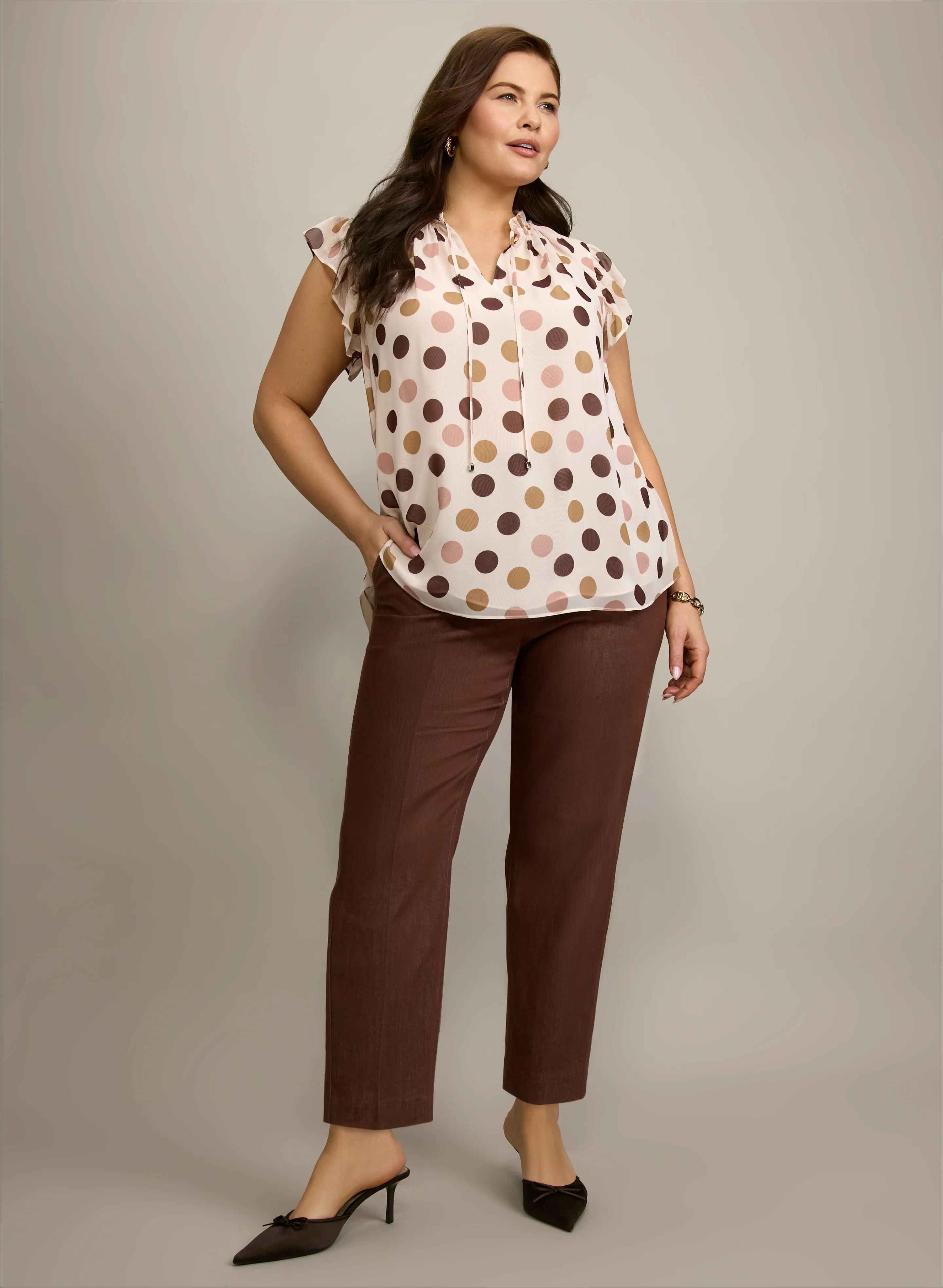 Polka Dot Blouse & Emma Slim-Leg Denim Pants