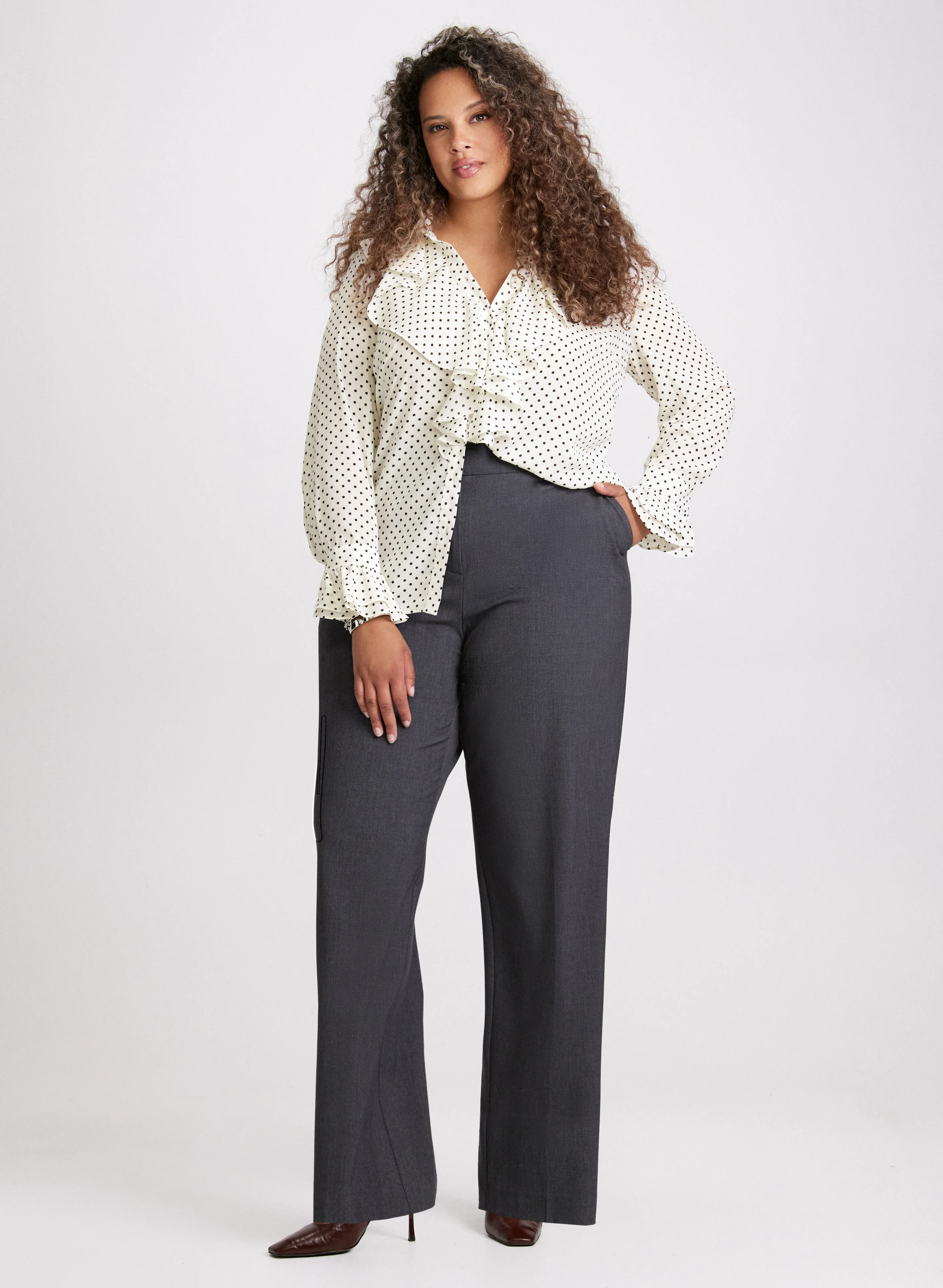 Polka Dot Ruffle Front Blouse - Image 3