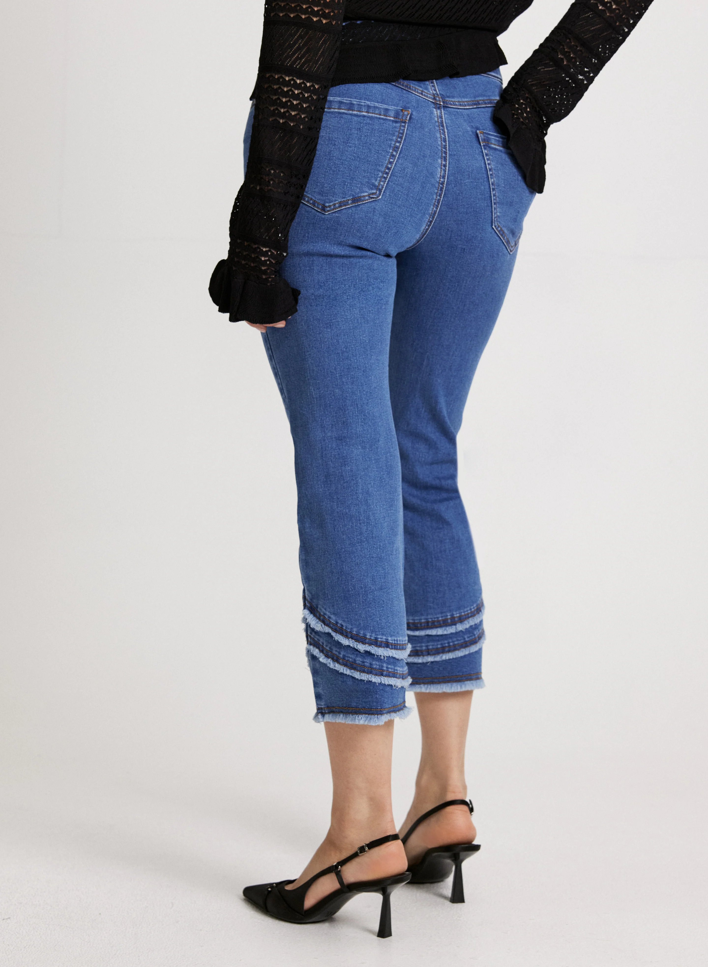 Pull-On Frayed Denim Capris - Image 2
