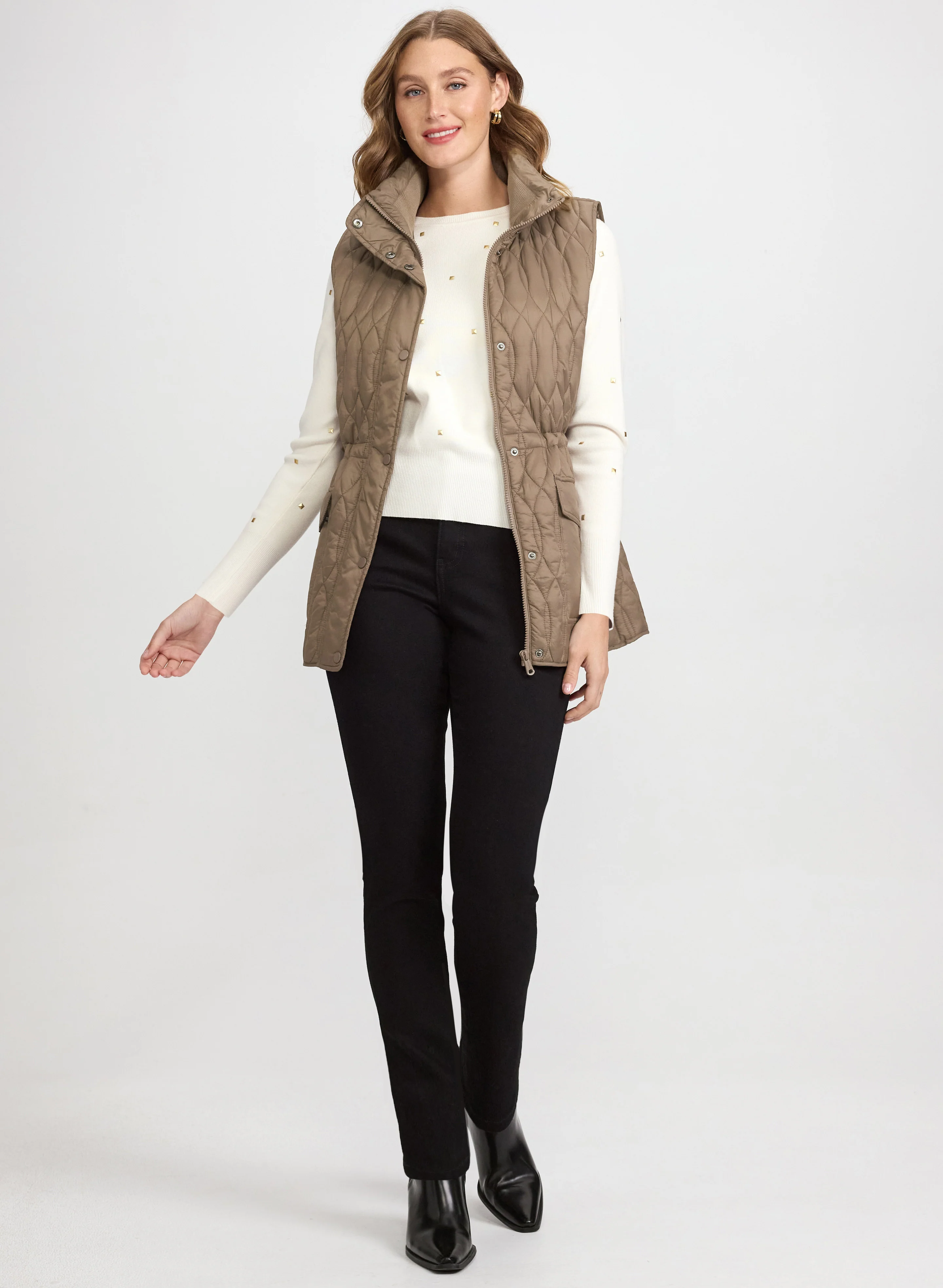 Quilted Drawstring Waist Vest & Slim-Leg Jeans