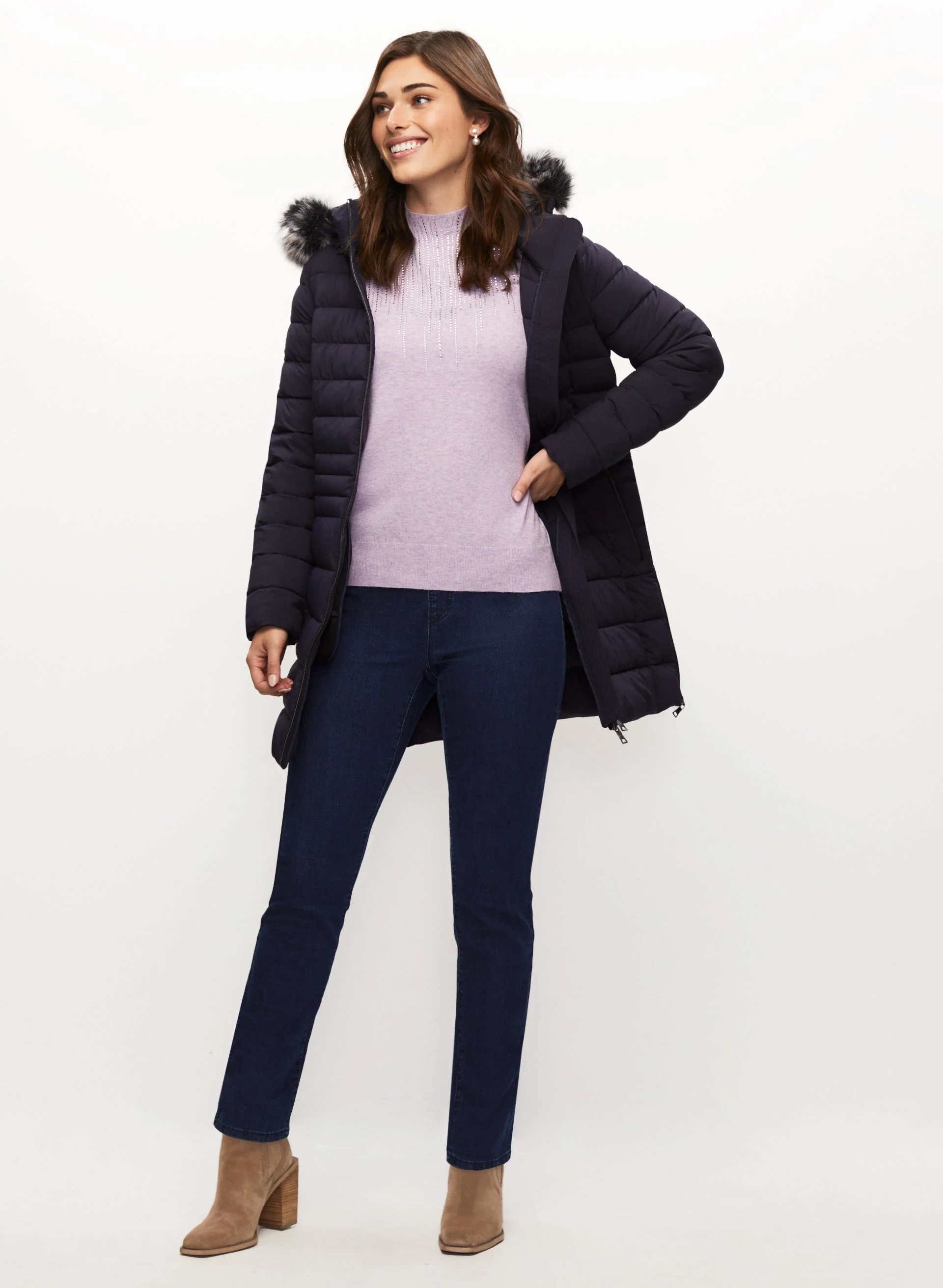 Rhinestone Detail Sweater & Pull-On Jeans