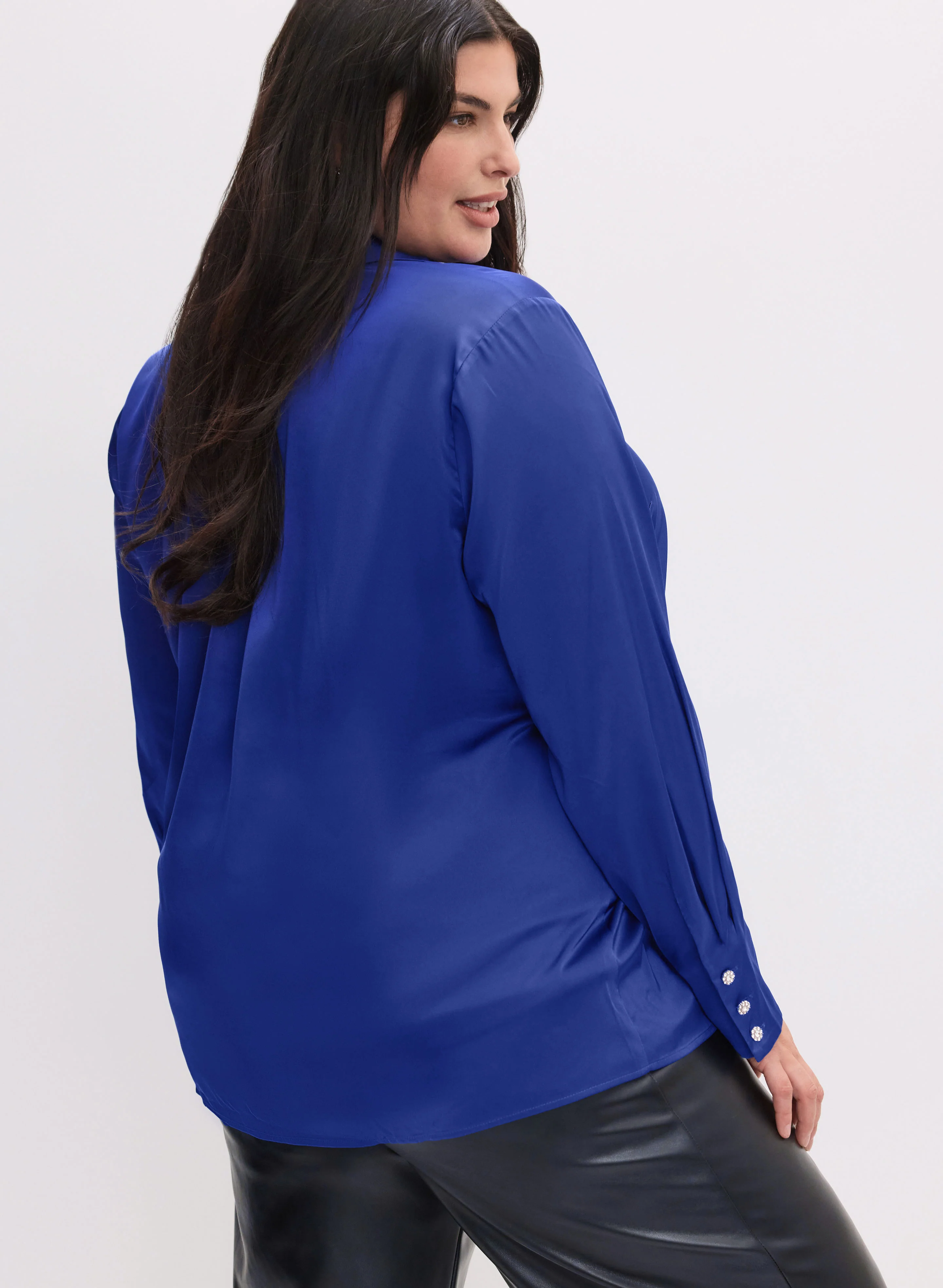 Rhinestone Embellished Satin Blouse - Image 5