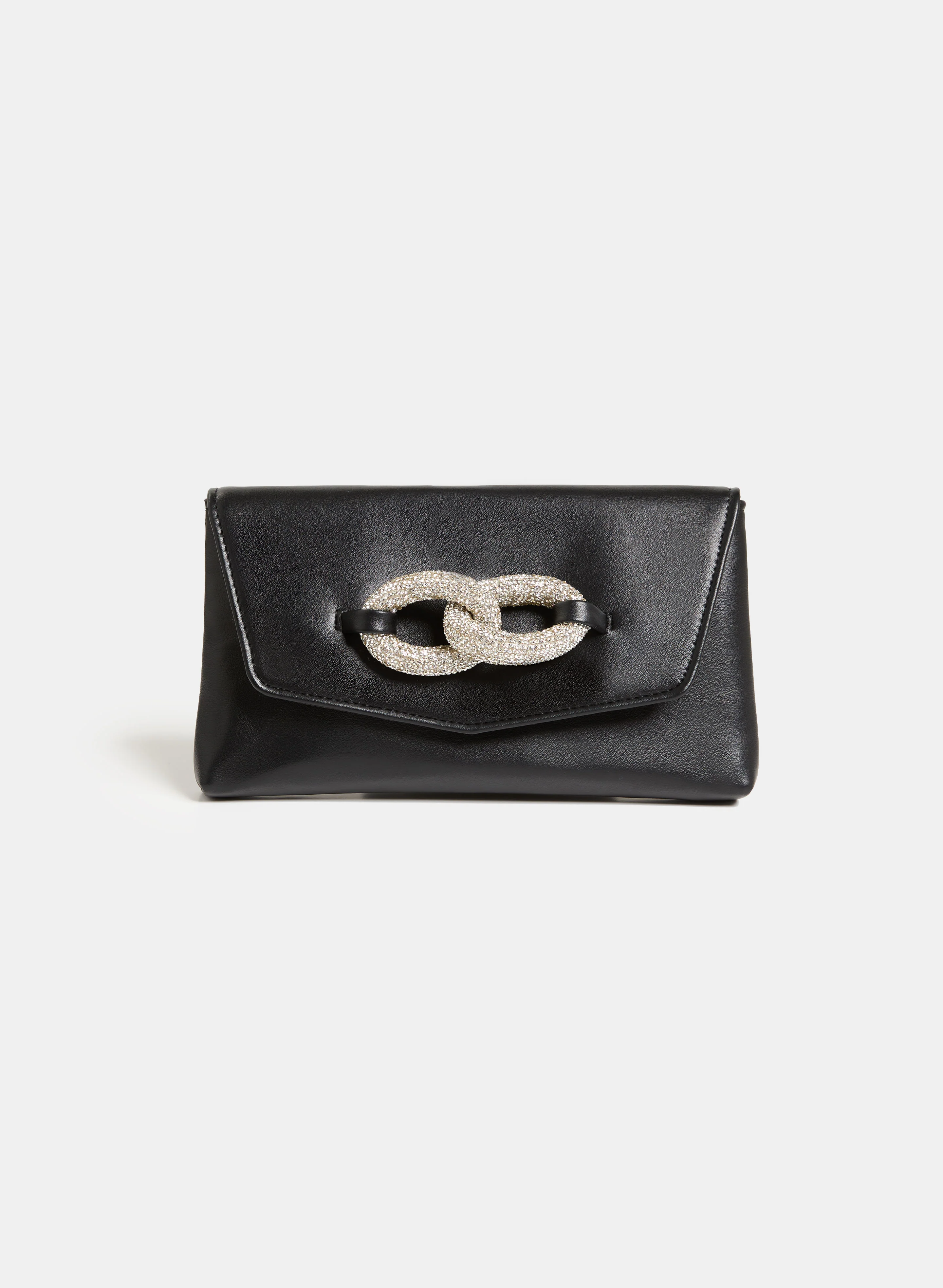 Rhinestone Link Vegan Leather Clutch