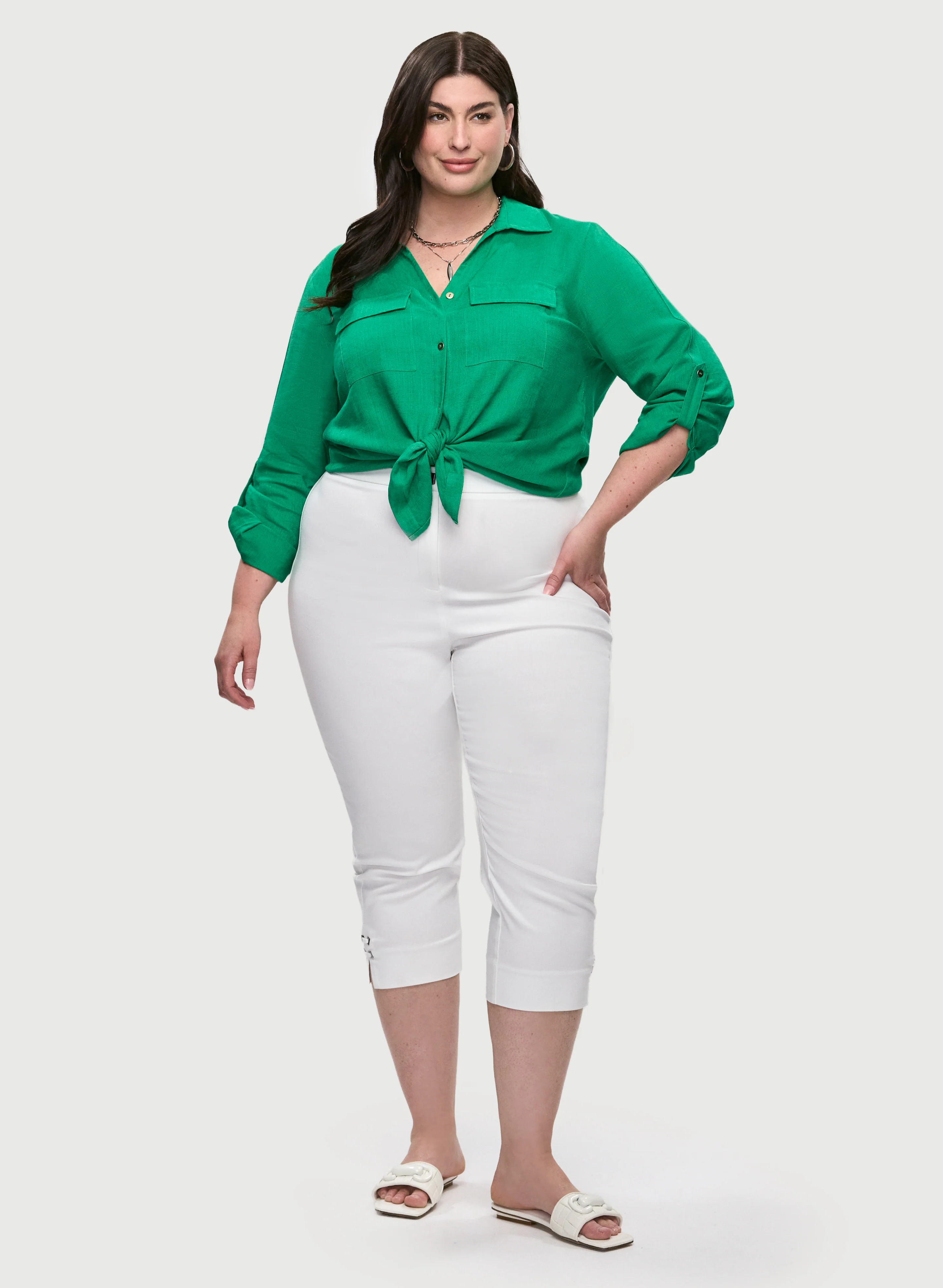 Rolled Sleeves Blouse & Bengaline Capris