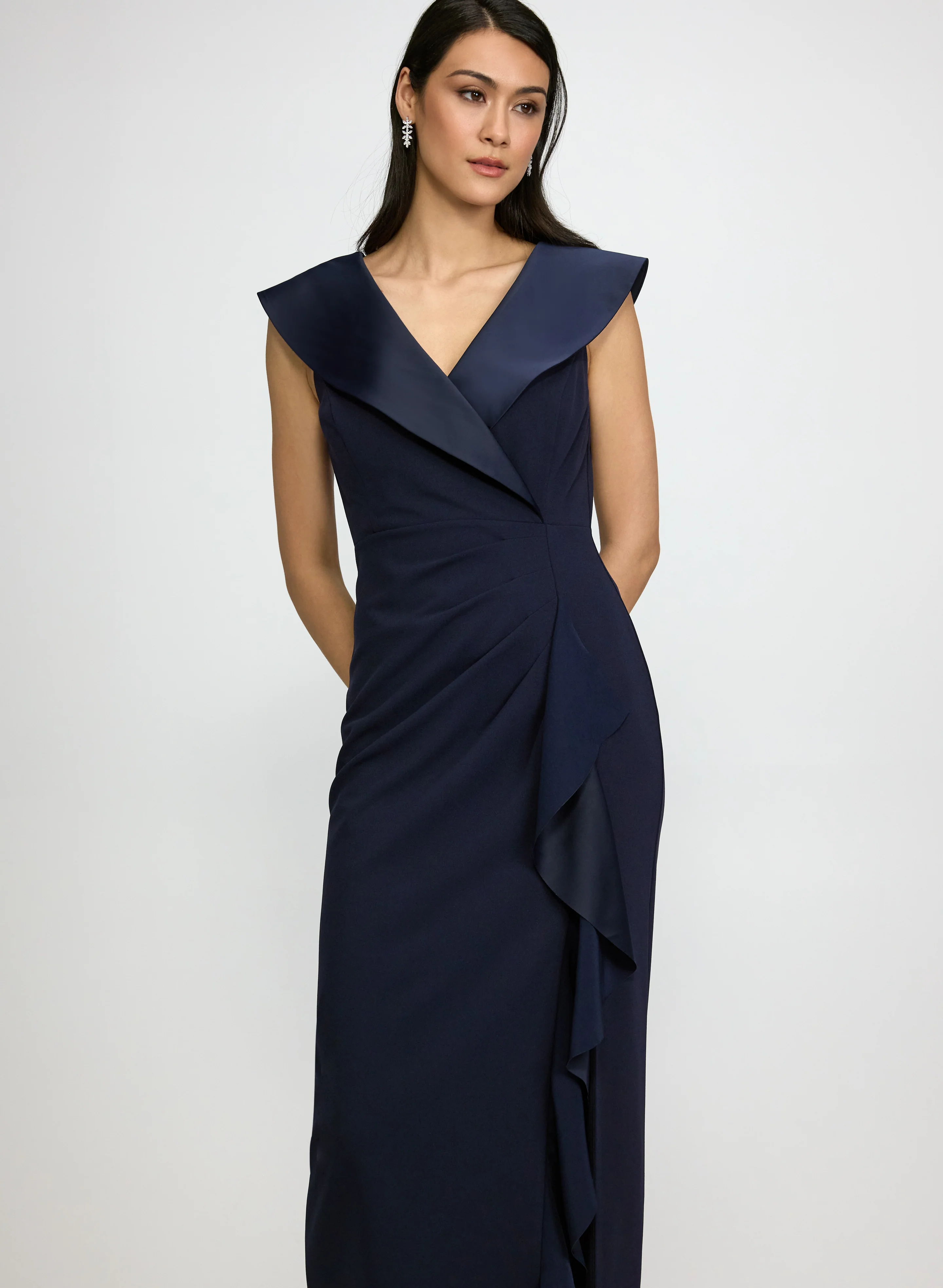 Satin Tuxedo Collar Dress - Image 5