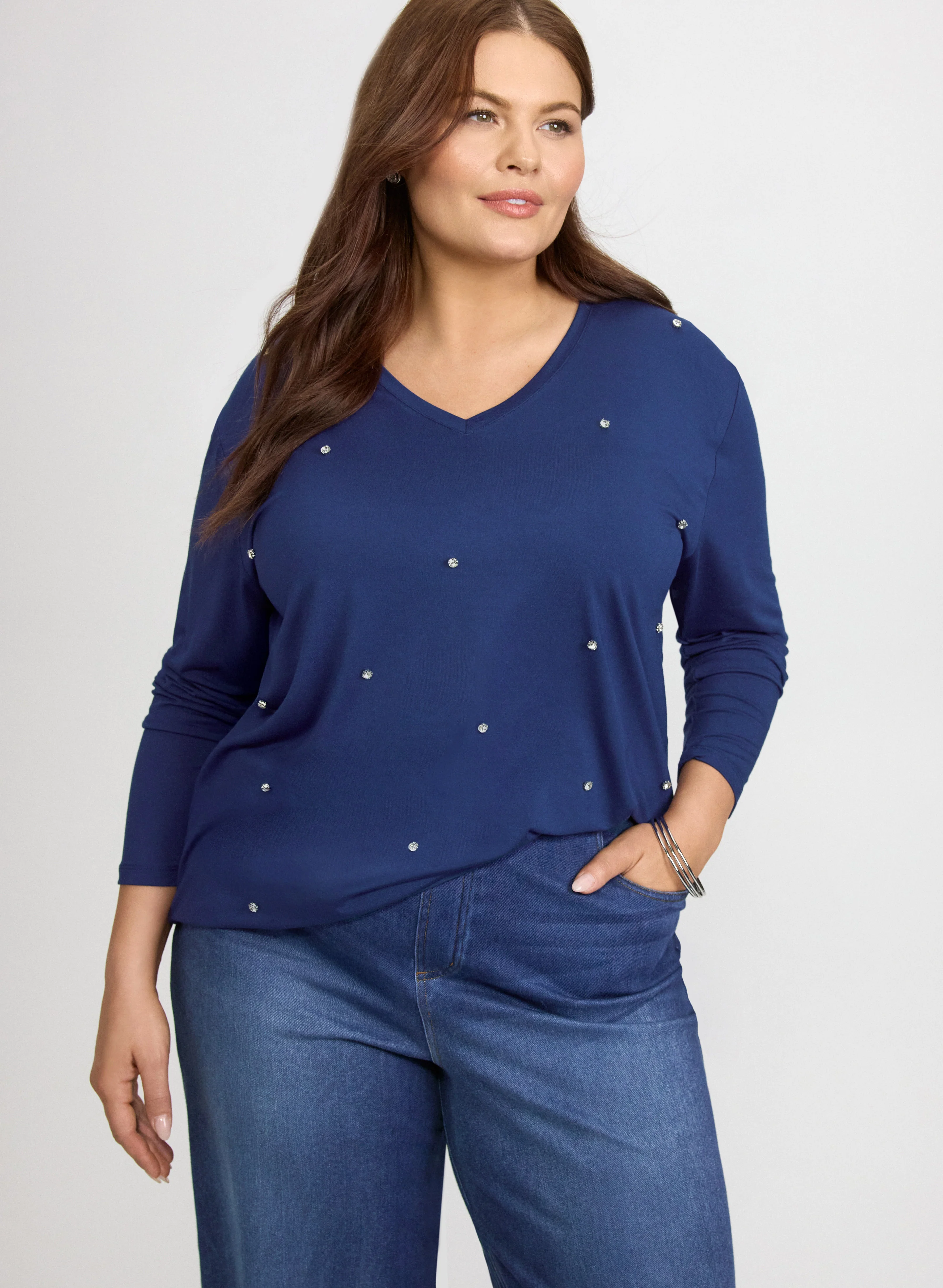 Scattered Rhinestone Embellished Top