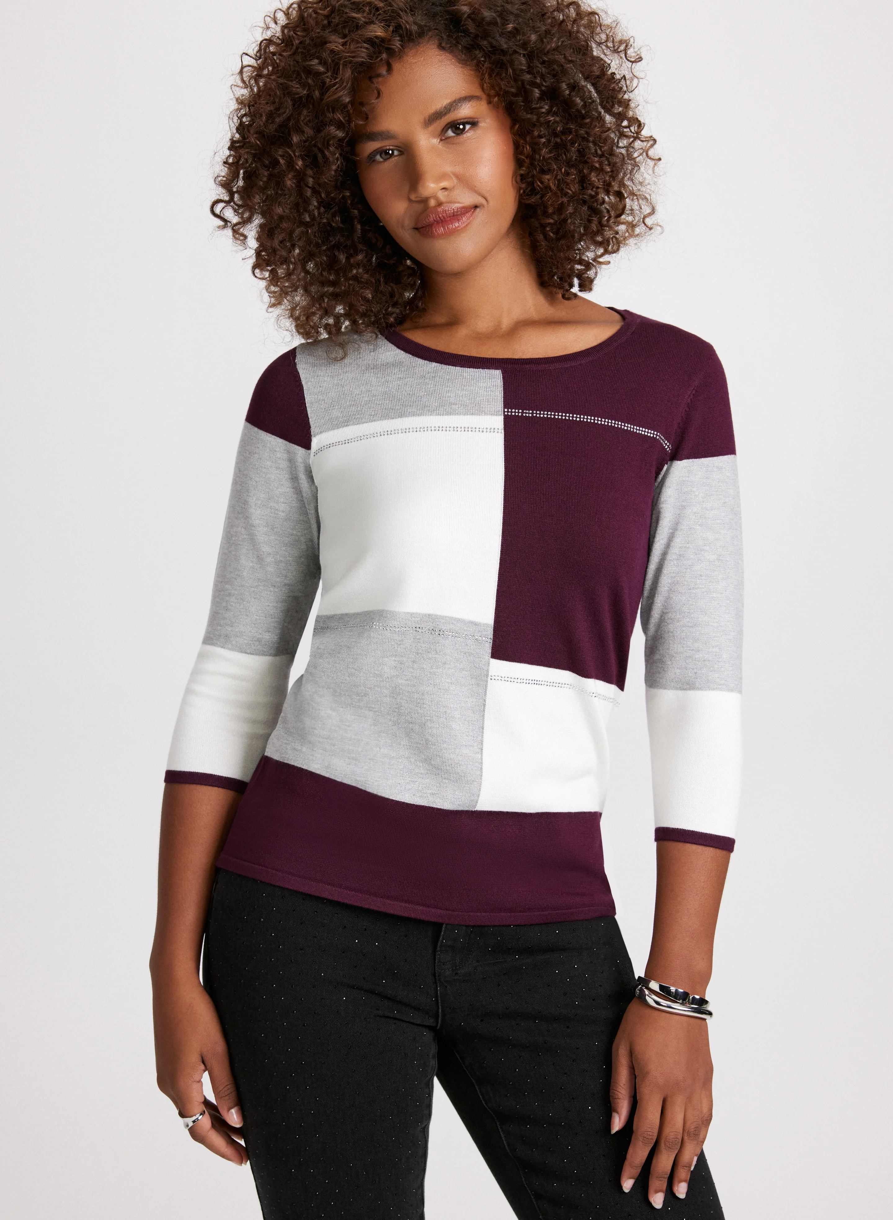 Scoop Neck Colour Block Sweater - Image 2