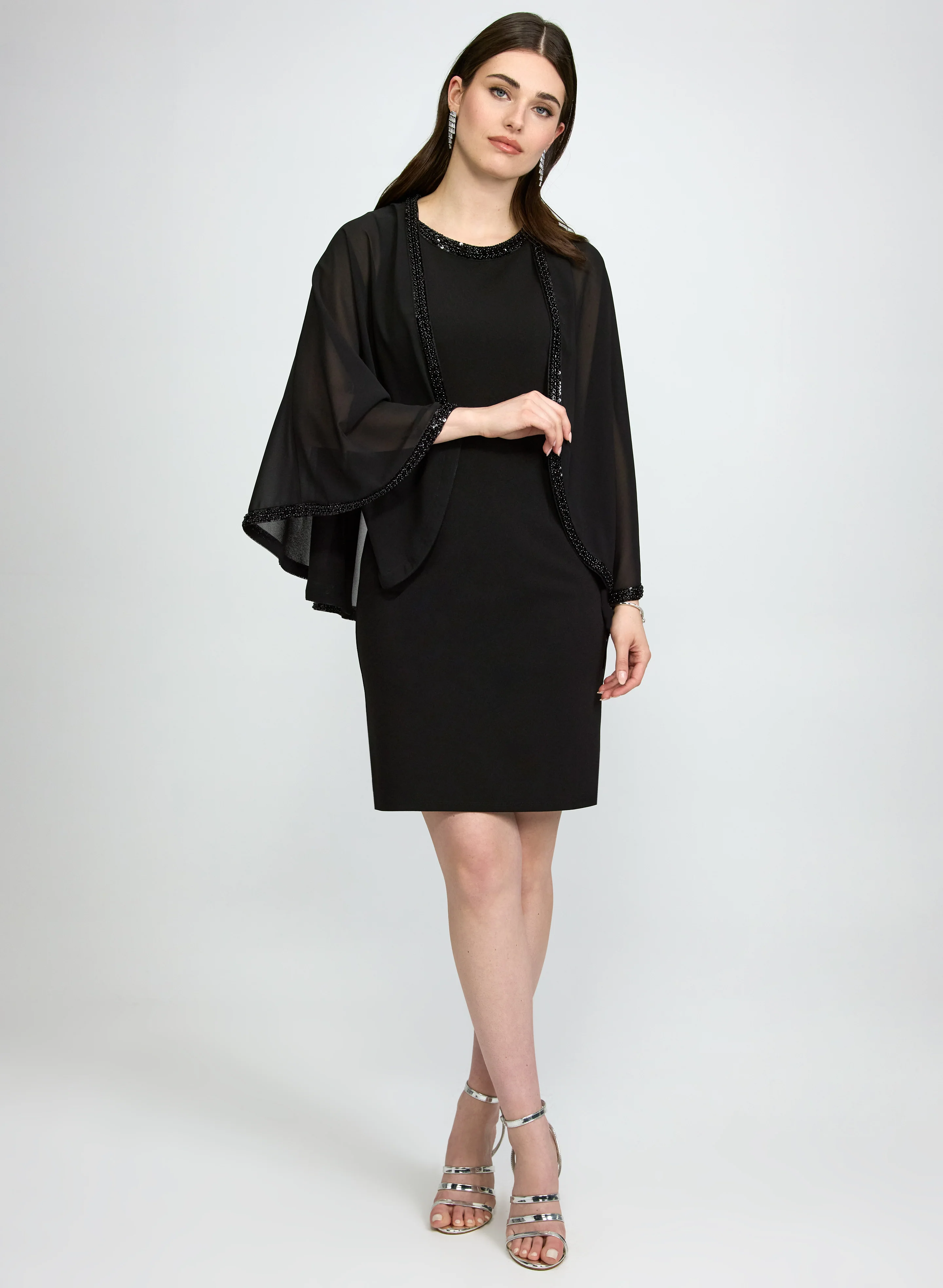 Scuba Crepe Dress & Chiffon Cape Two-Piece Set