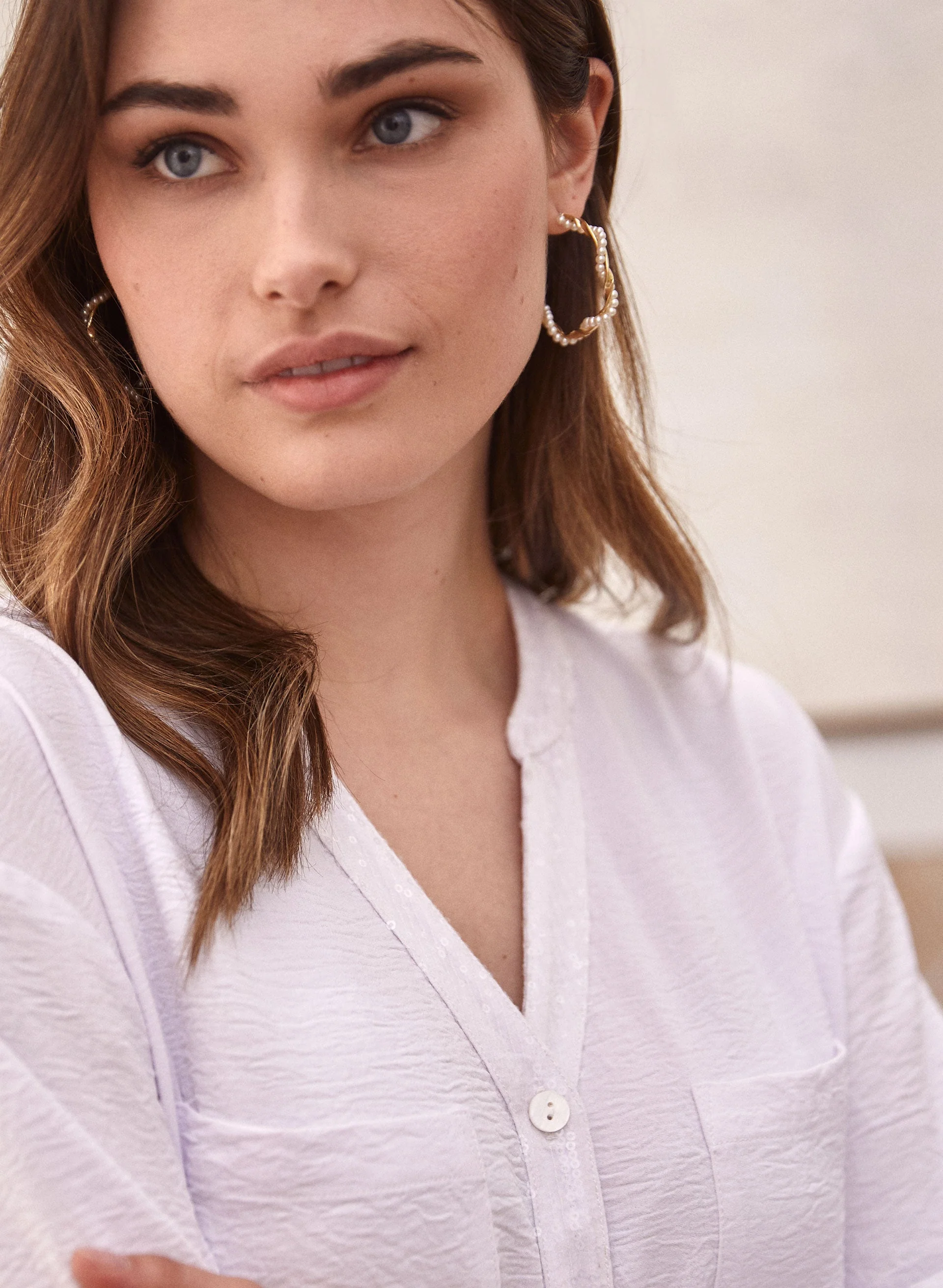 Sequin Detail V-Neck Blouse - Image 2