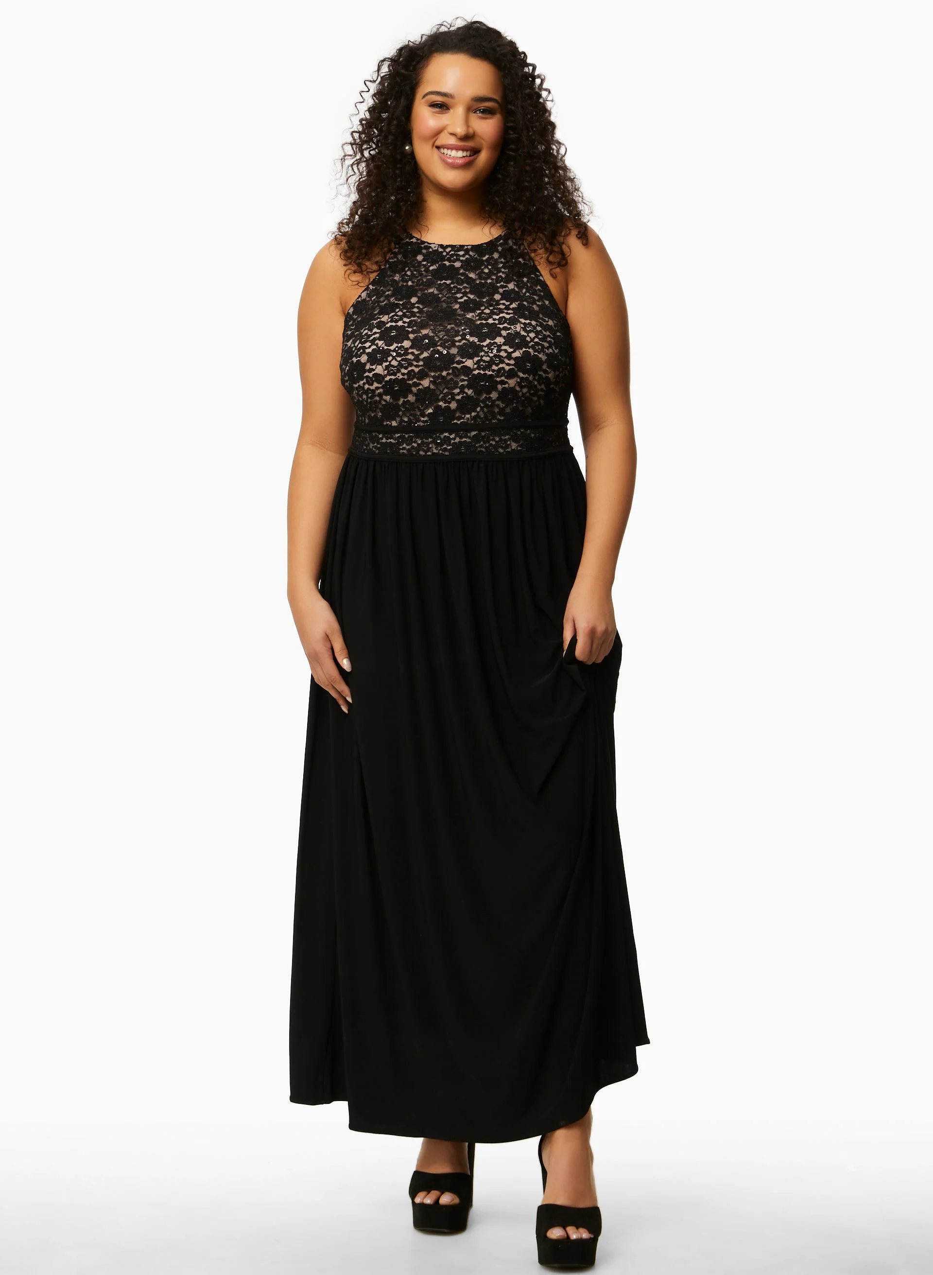 Sequin & Lace Halter Dress