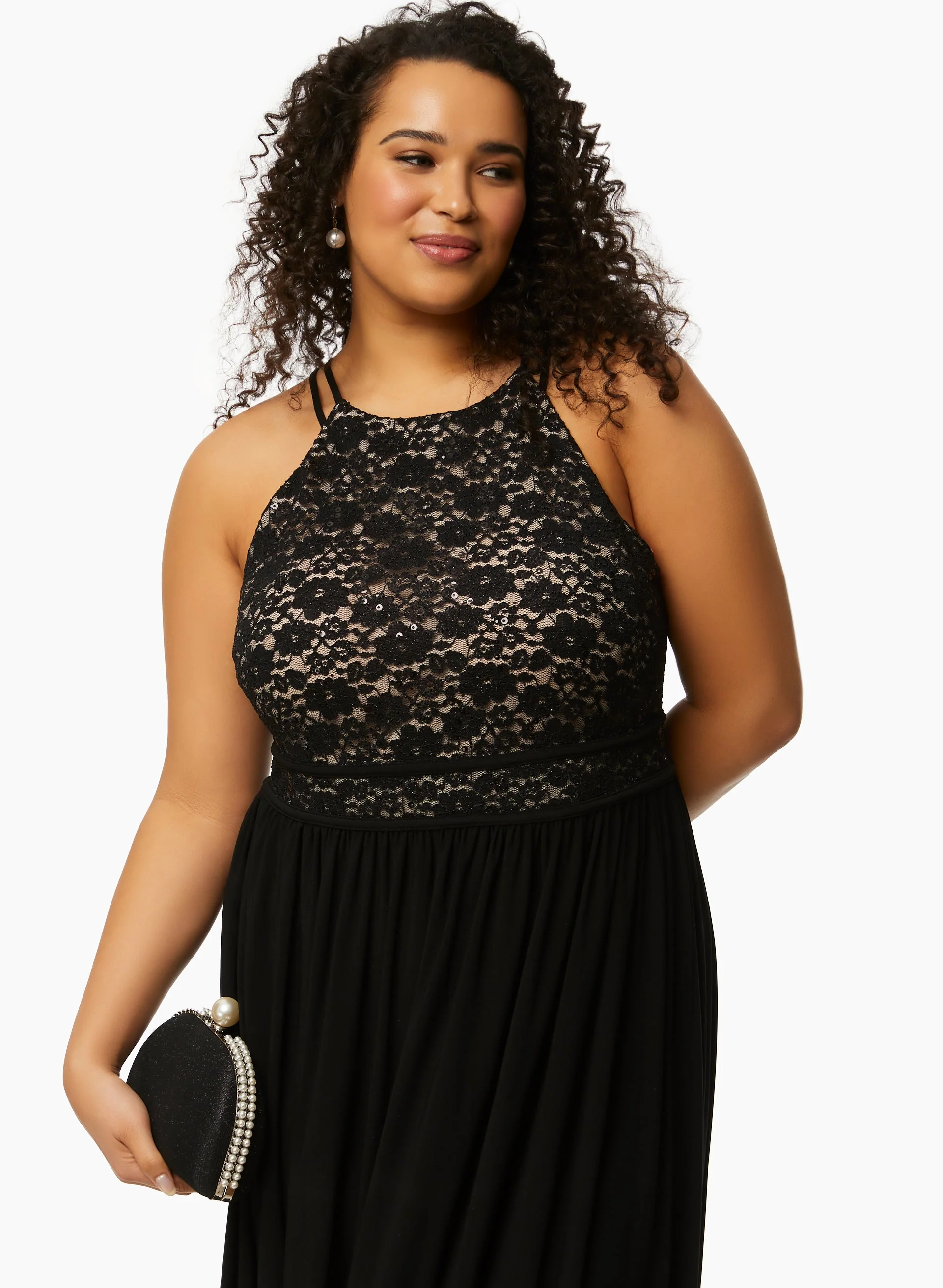 Sequin & Lace Halter Dress - Image 3