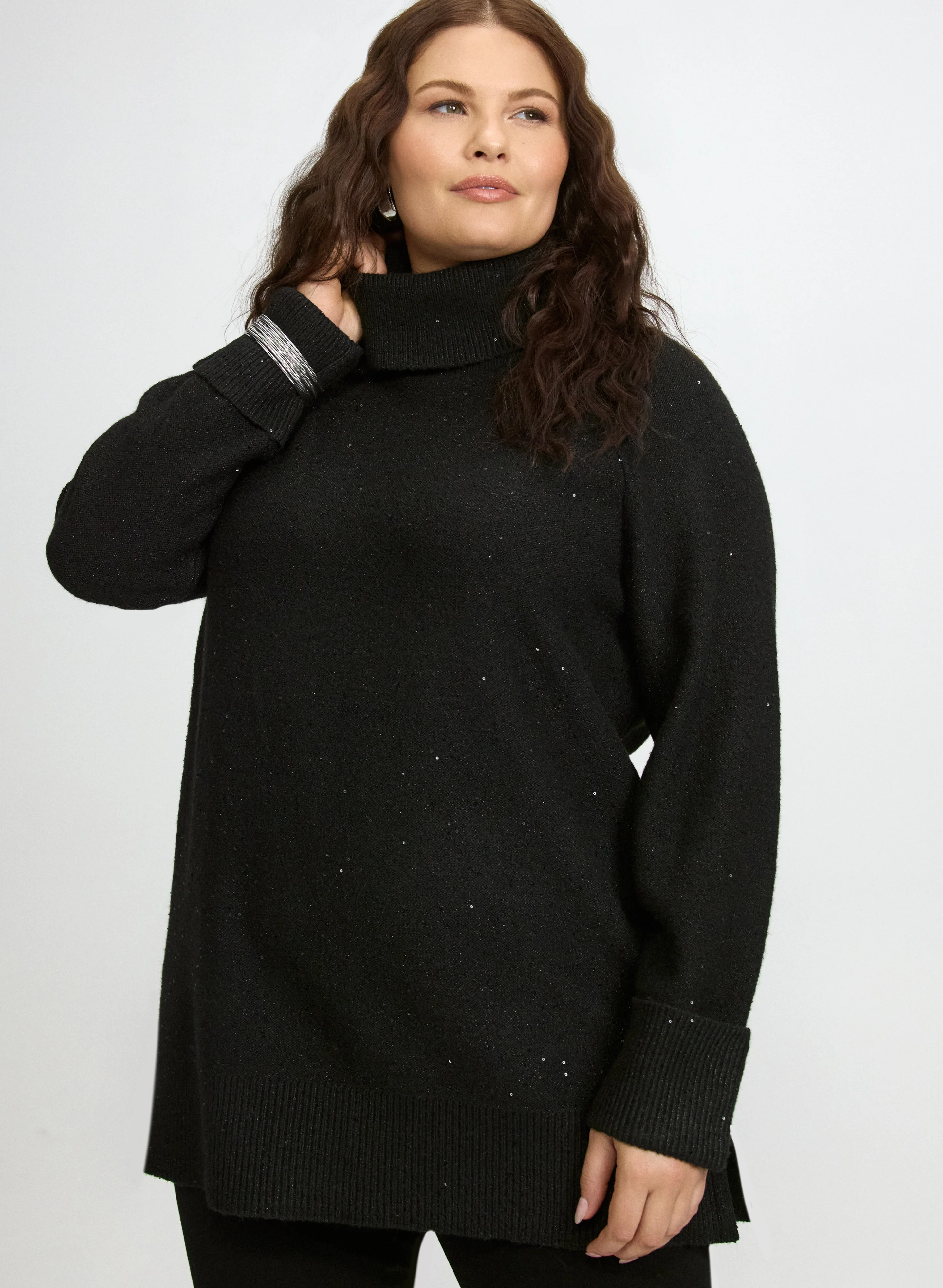 Sequined Cowl Neck Tunic Sweater