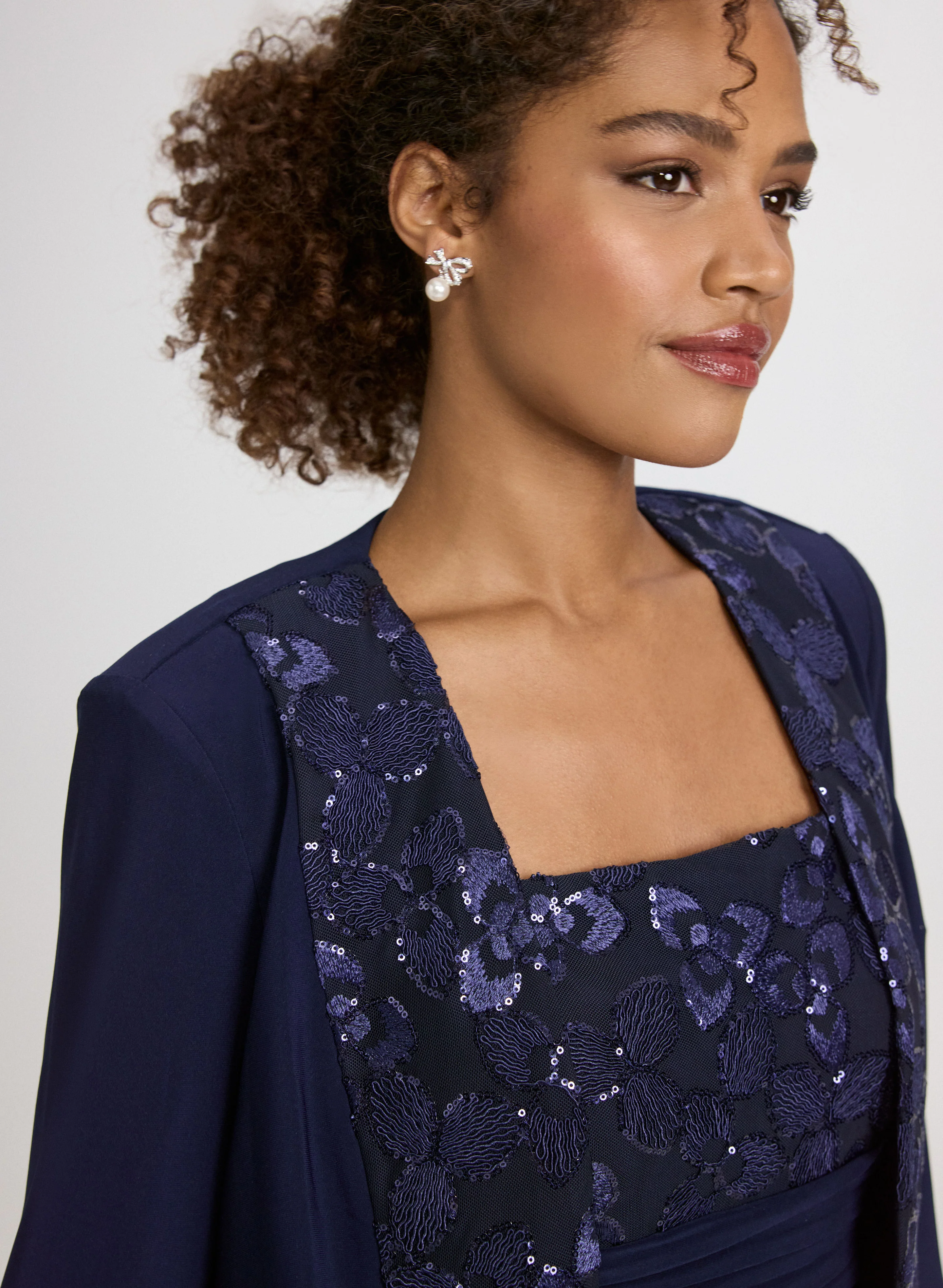 Sequined Floral Jacket & Dress Set - Image 5