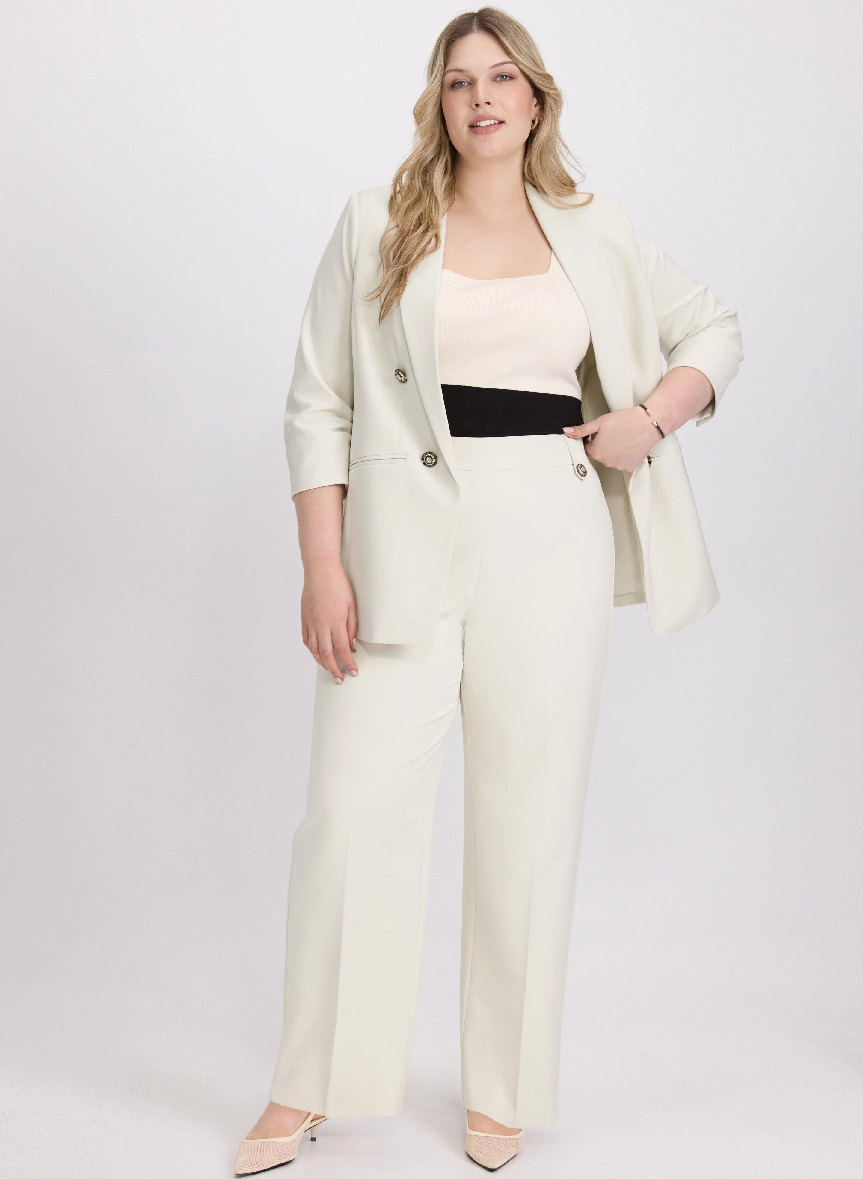 Shawl Collar Blazer & Olivia Pull-On Wide-Leg Pants
