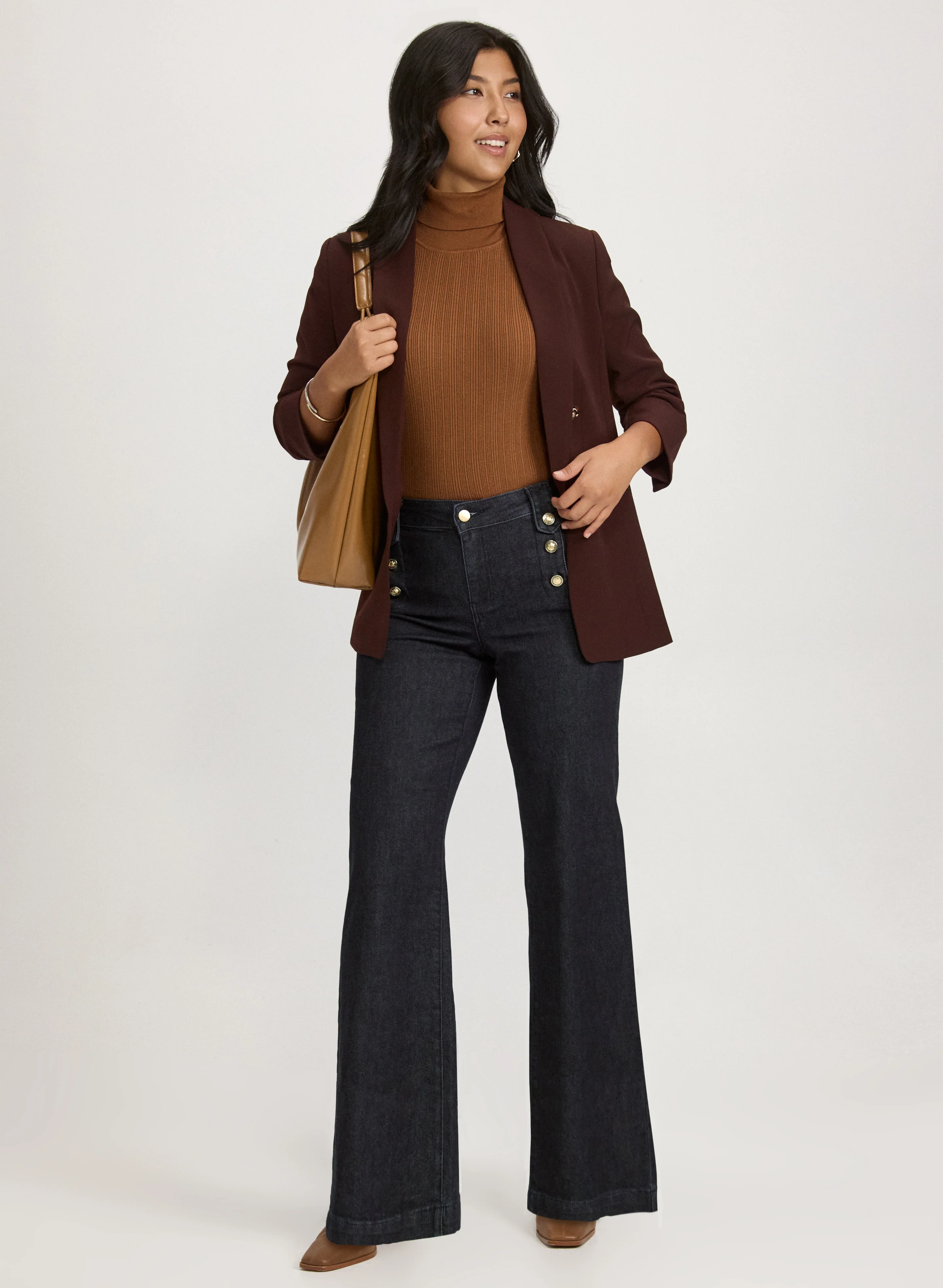 Shawl Collar Blazer & Wide-Leg Denim Pants