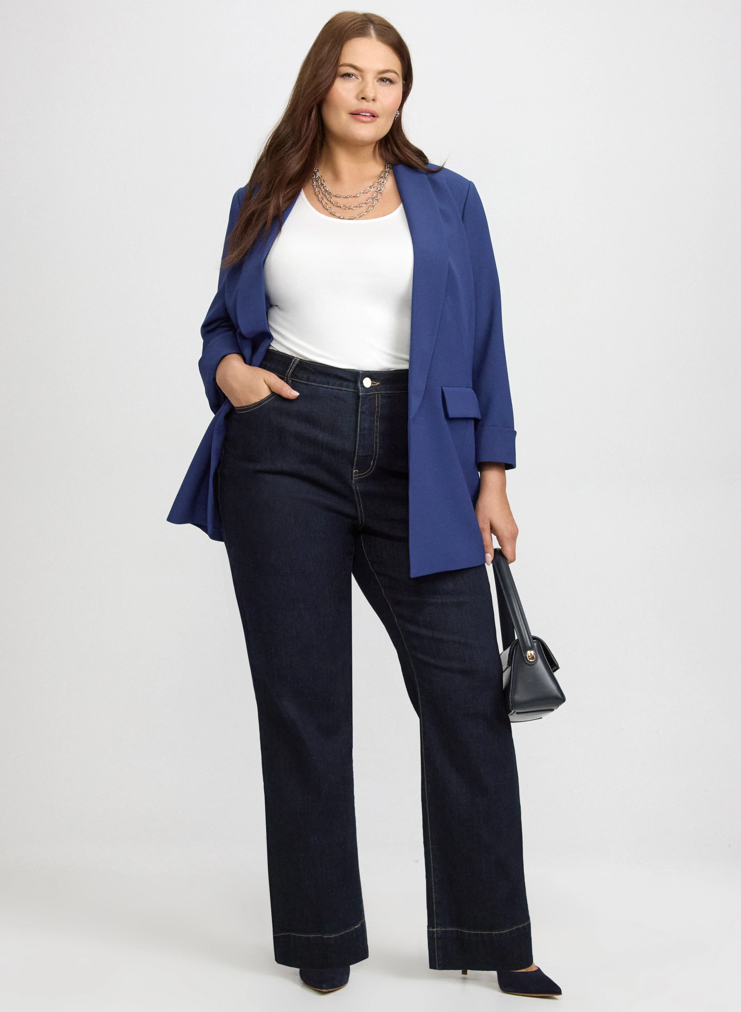 Shawl Collar Blazer & Wide-Leg Jeans