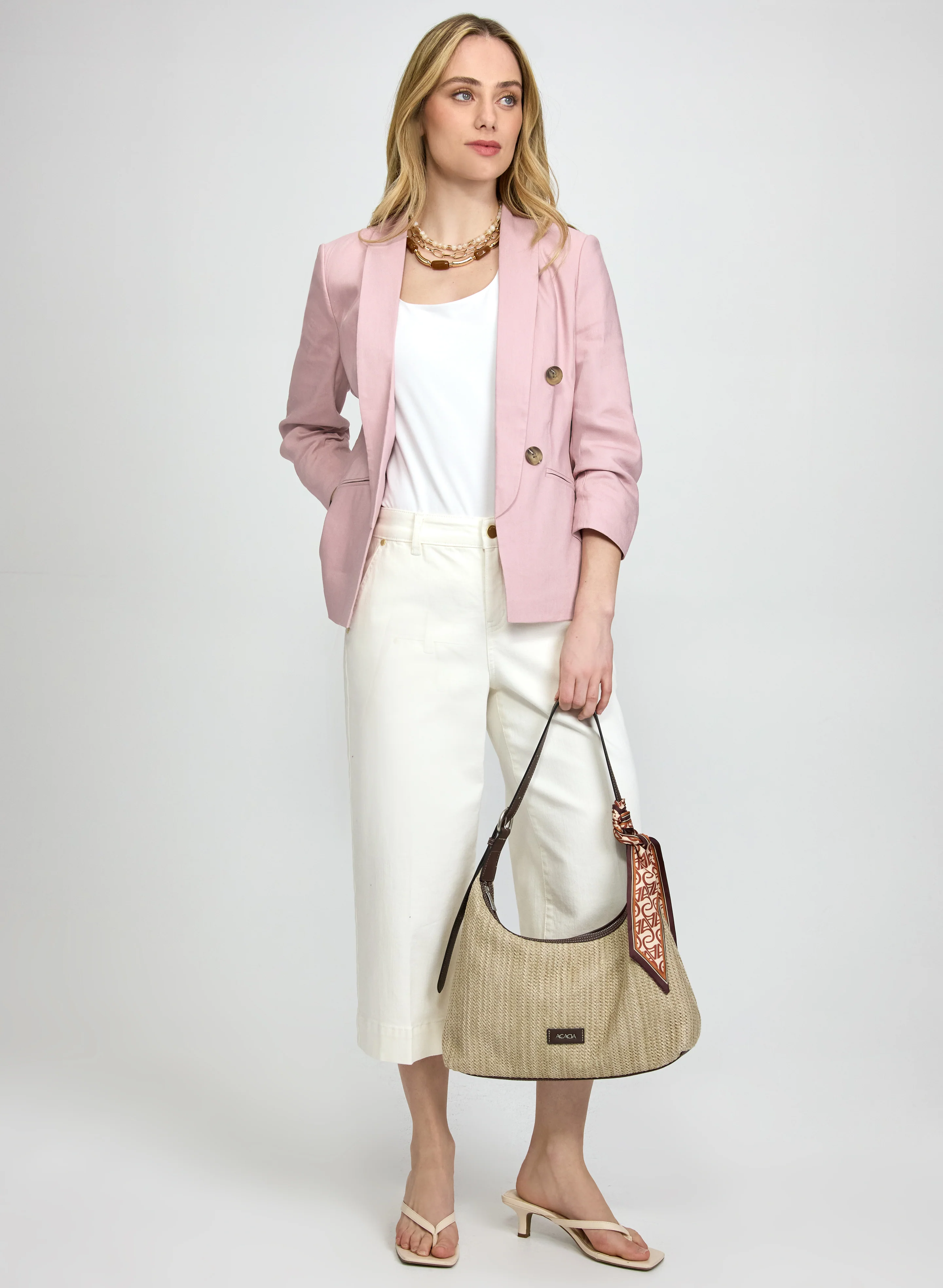 Shawl Collar Jacket & Scarf Detail Denim Capris