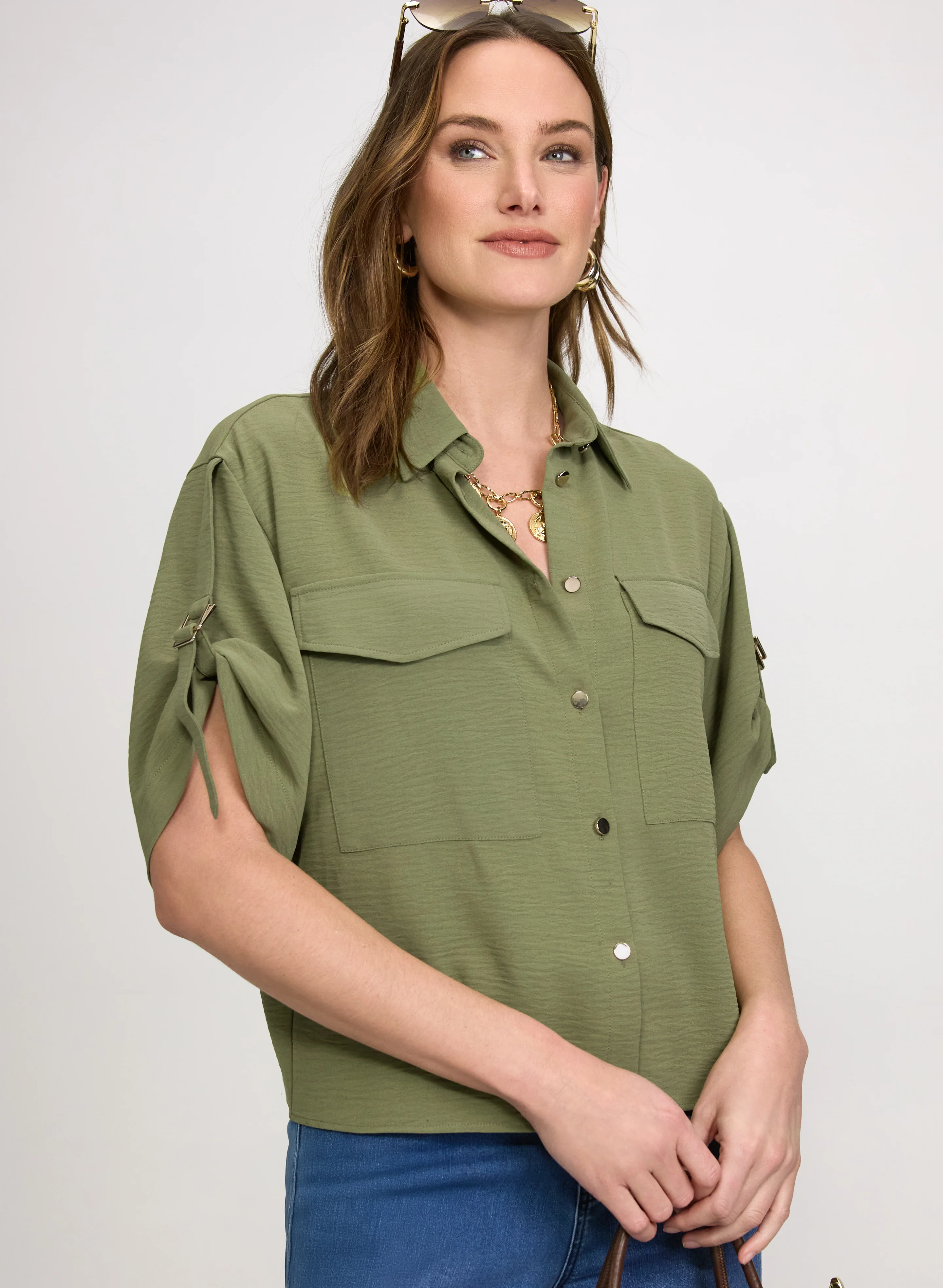 Short Sleeve Button-Down Blouse