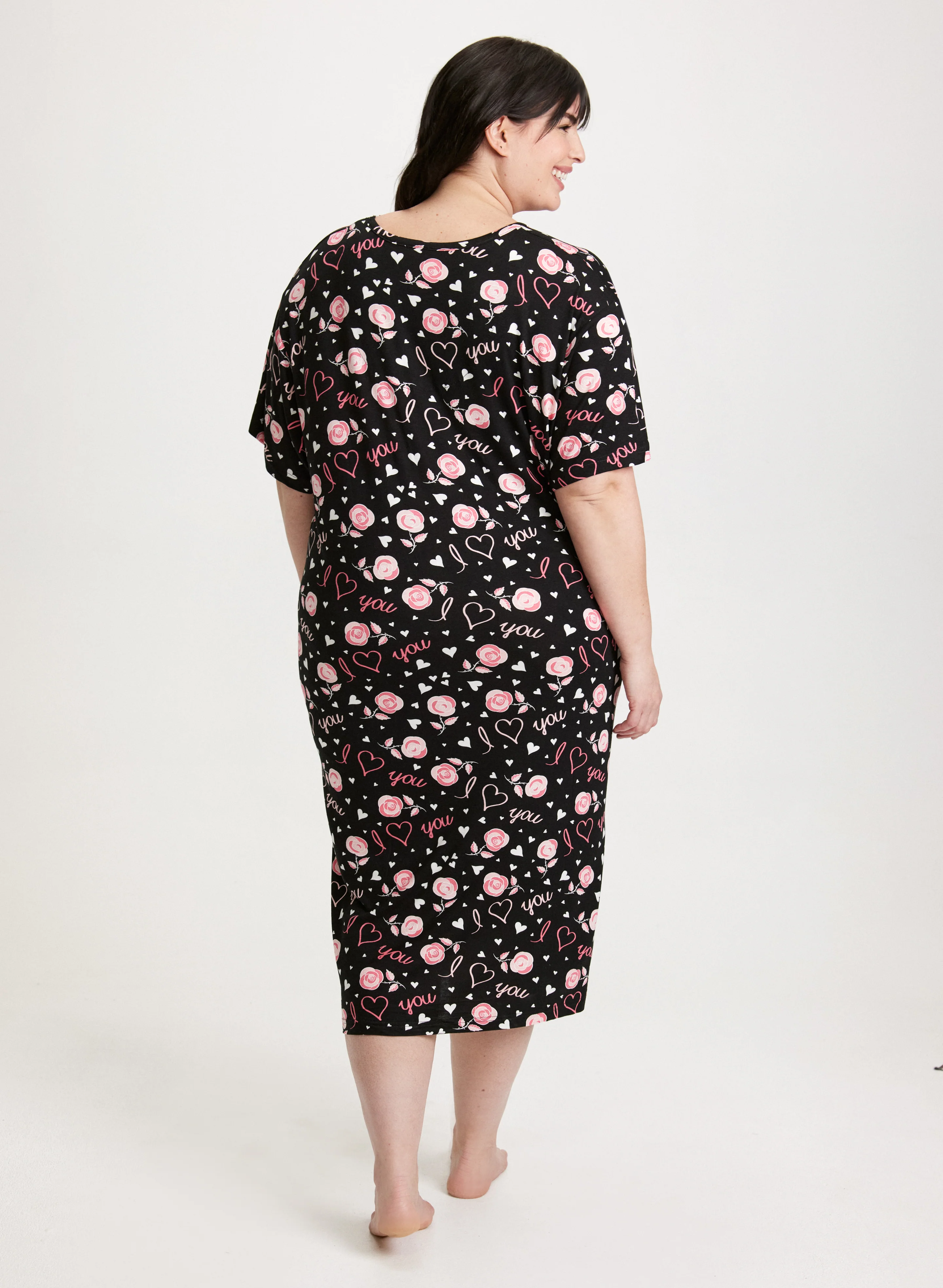 Short Sleeve Long Printed Nightgown - Image 2