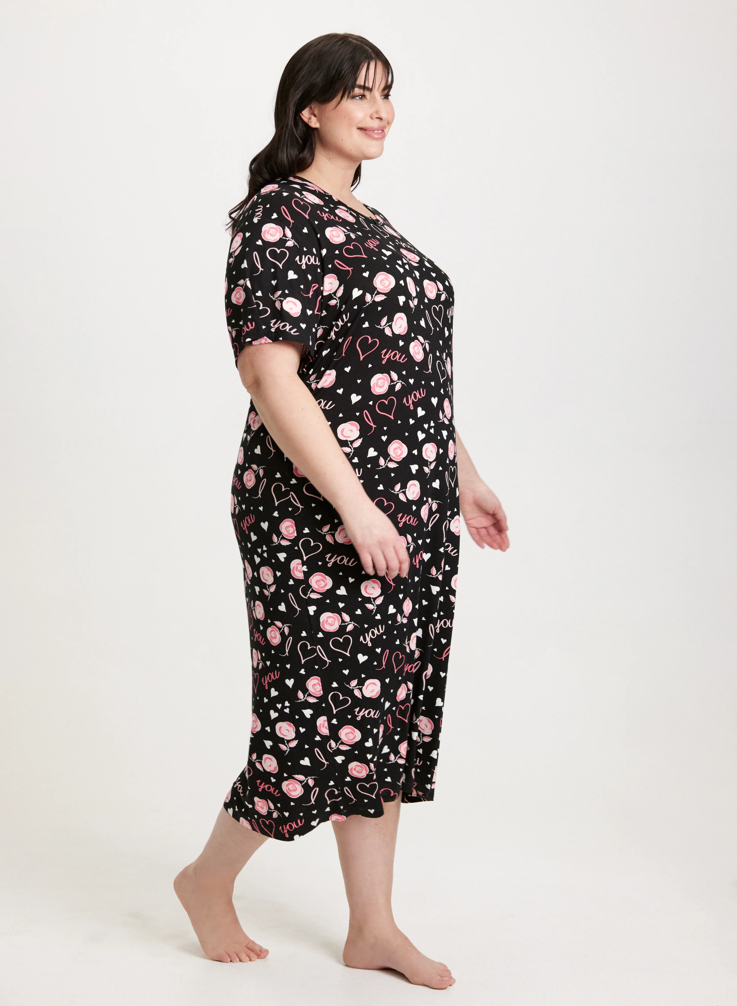 Short Sleeve Long Printed Nightgown - Image 3