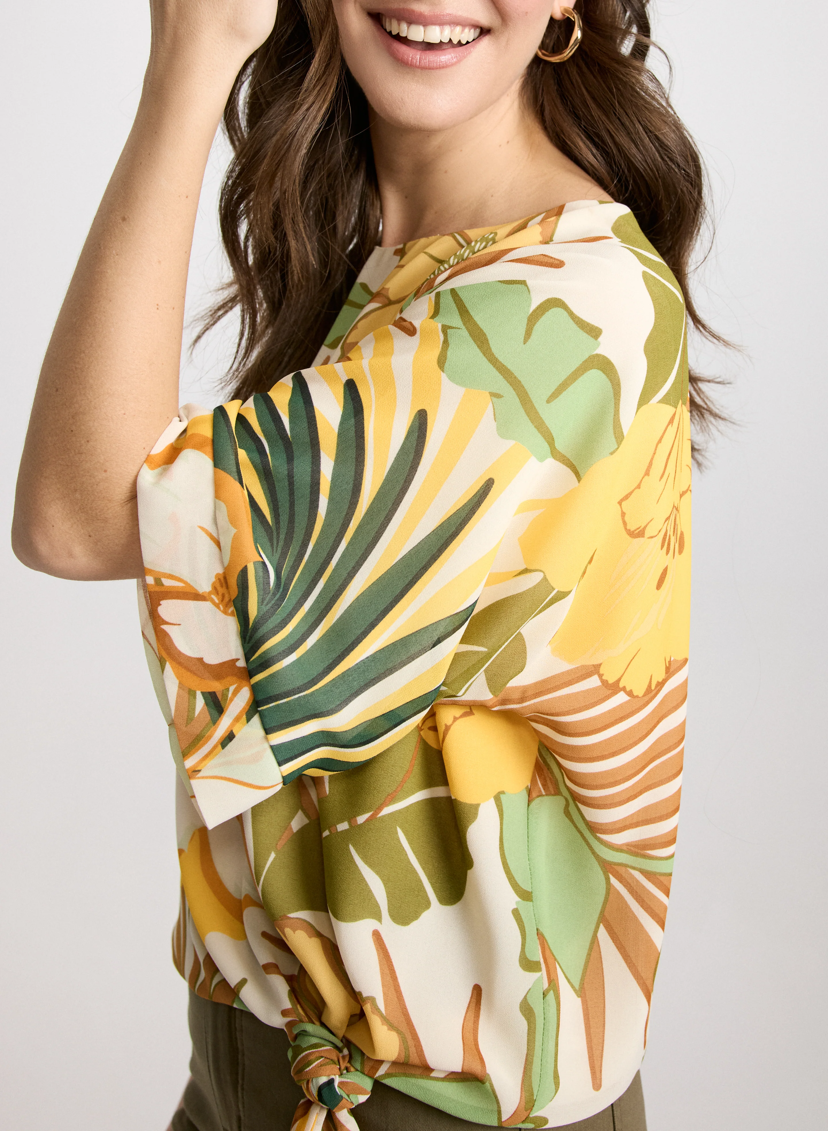Tie-Hem Tropical Print Top - Image 2