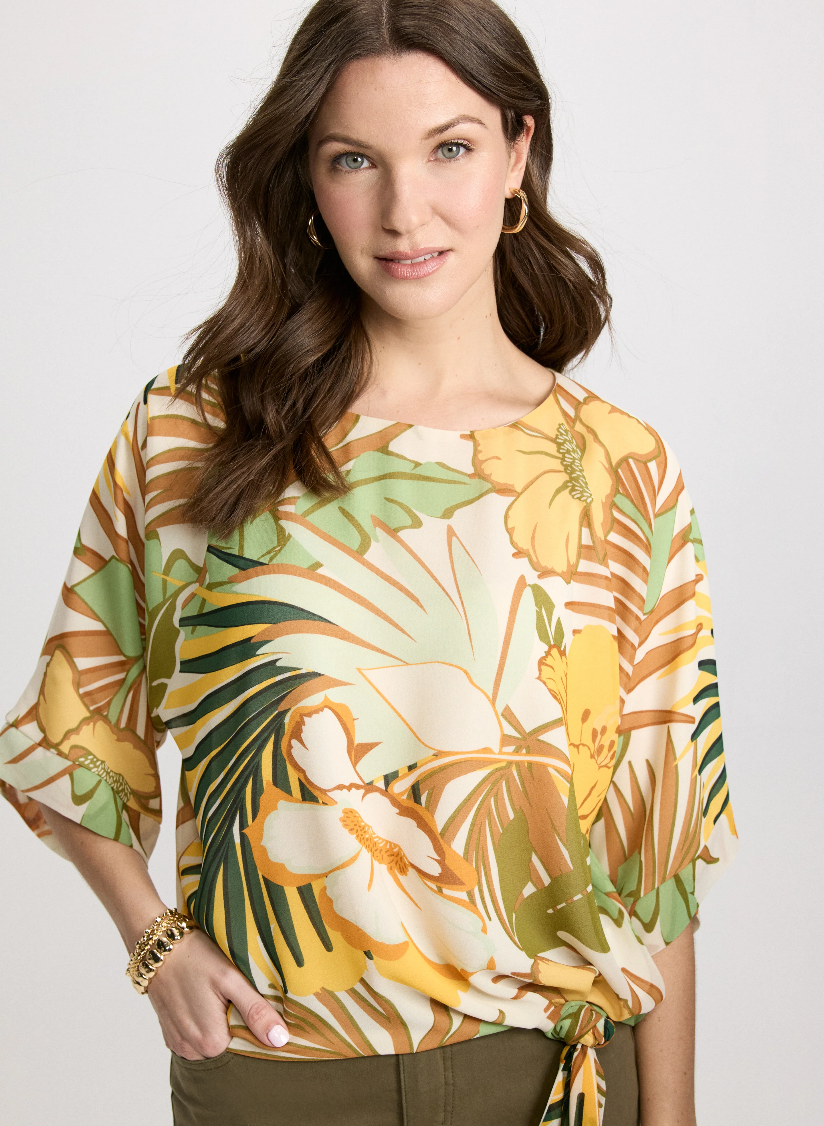 Tie-Hem Tropical Print Top - Image 5