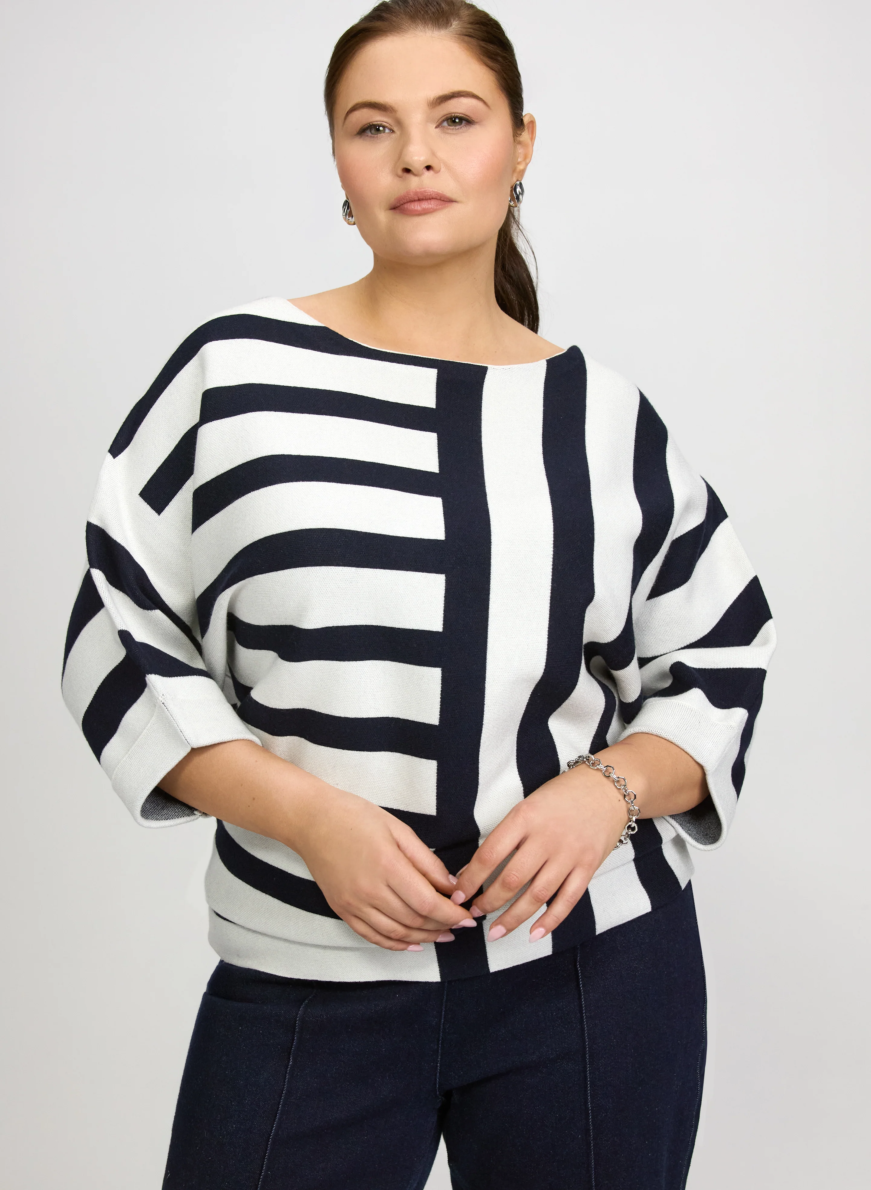 Stripe 3/4 Sleeve Pullover