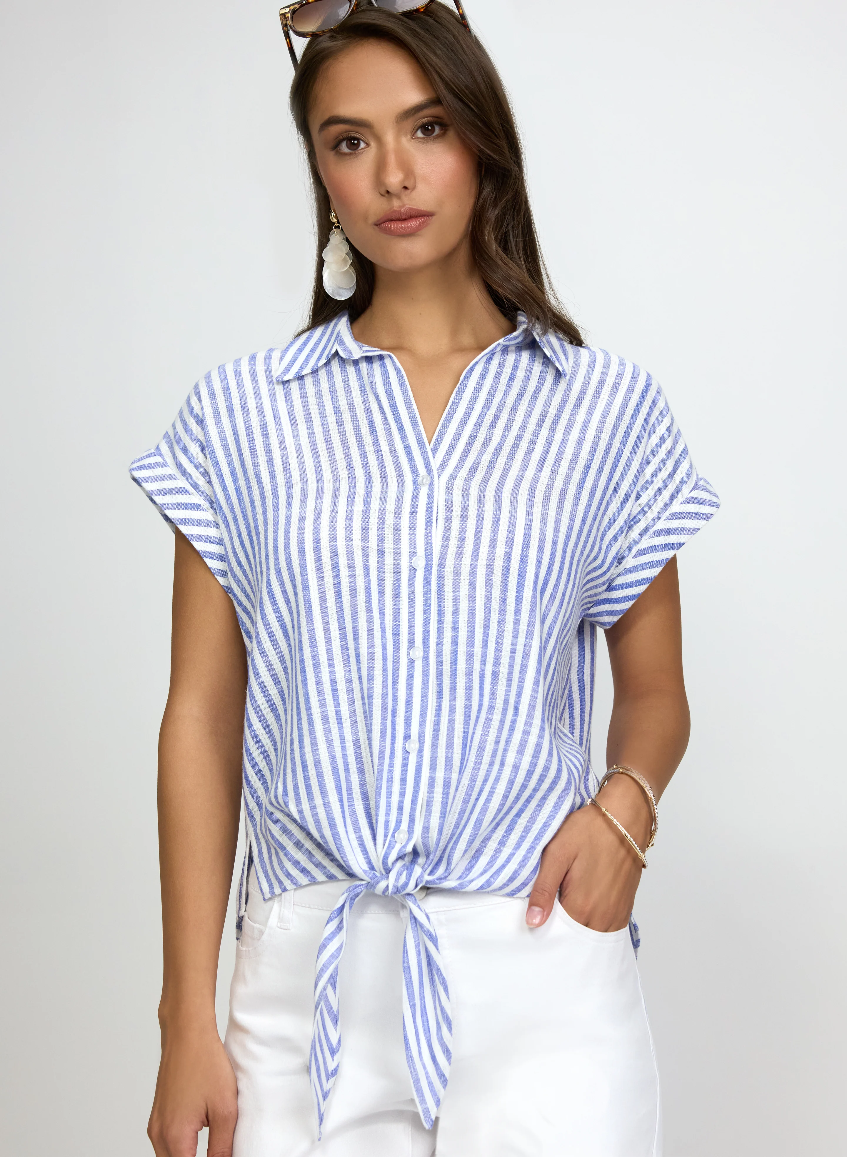 Stripe Front Tie Blouse