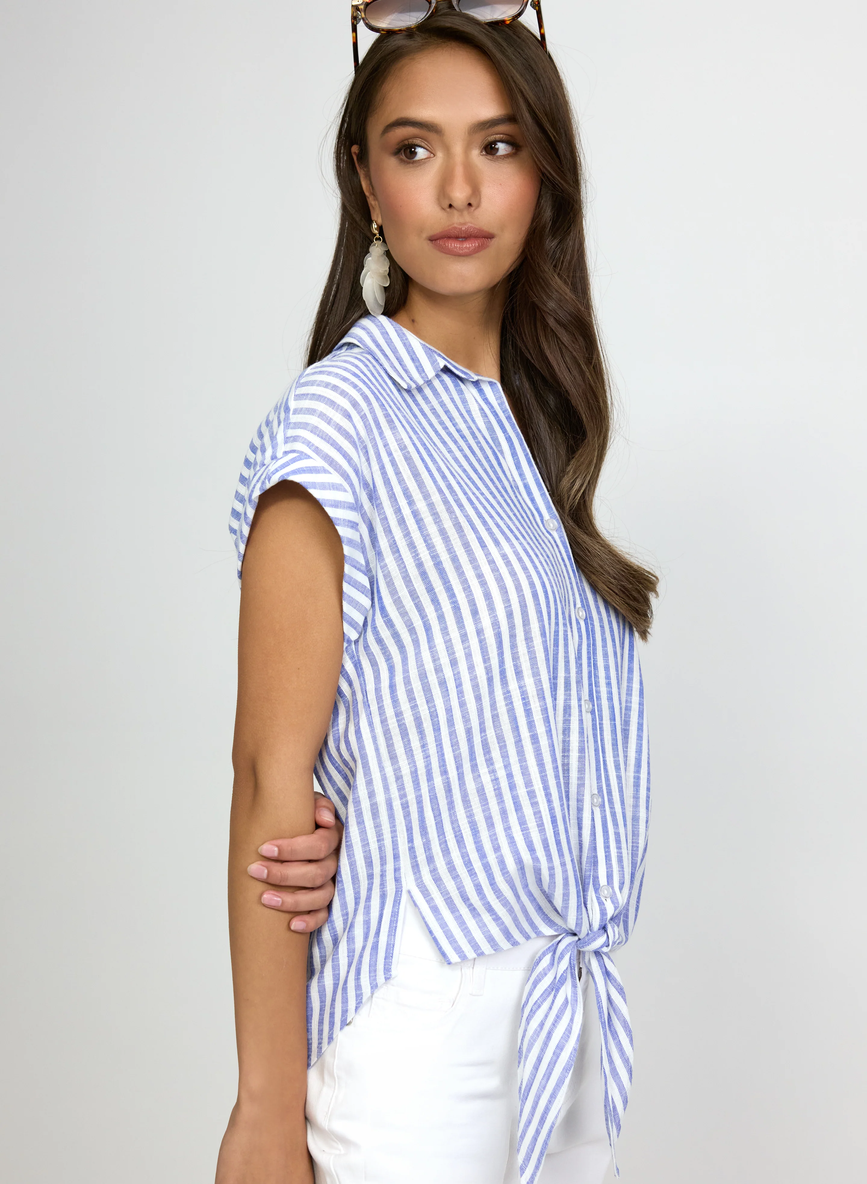 Stripe Front Tie Blouse - Image 4