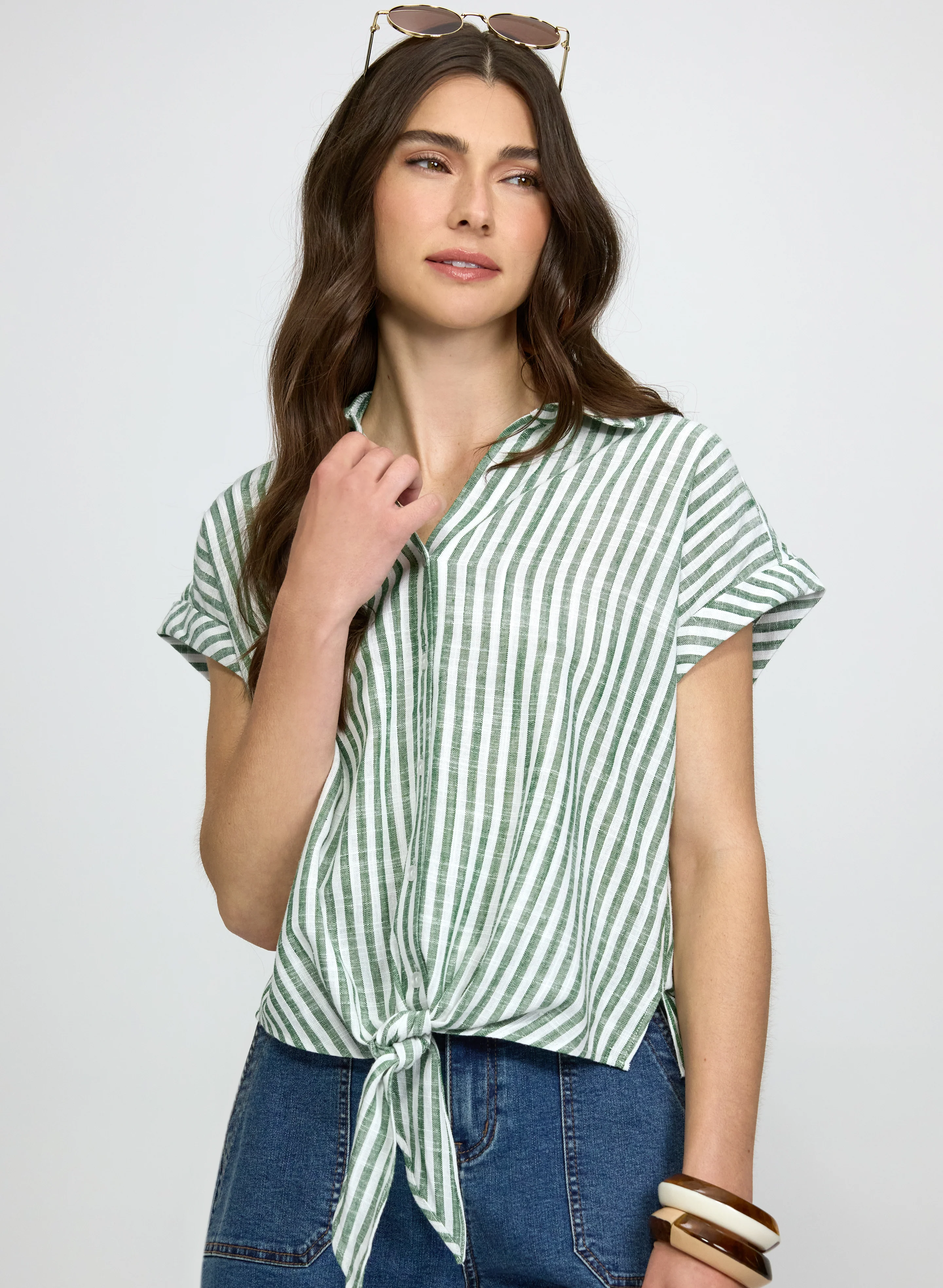Stripe Front Tie Blouse