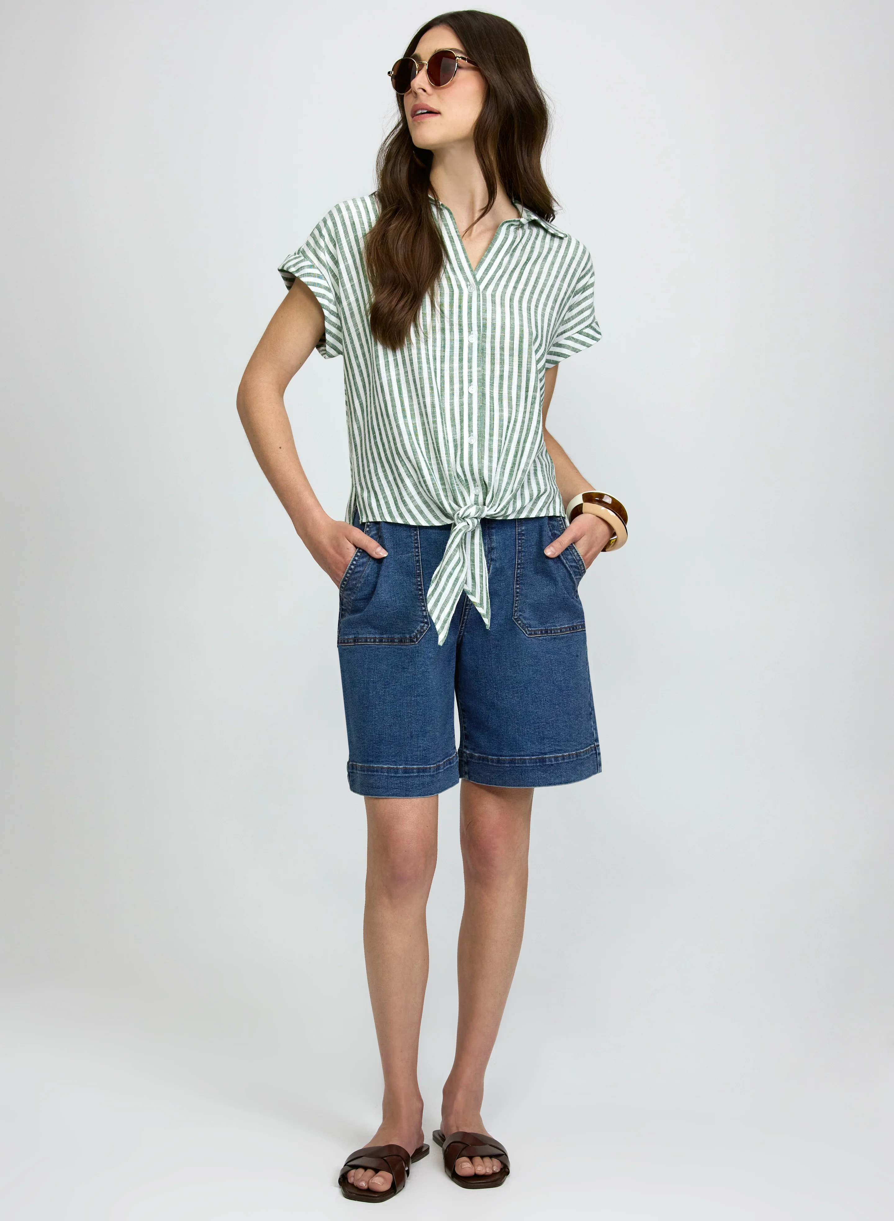 Stripe Front Tie Blouse - Image 3