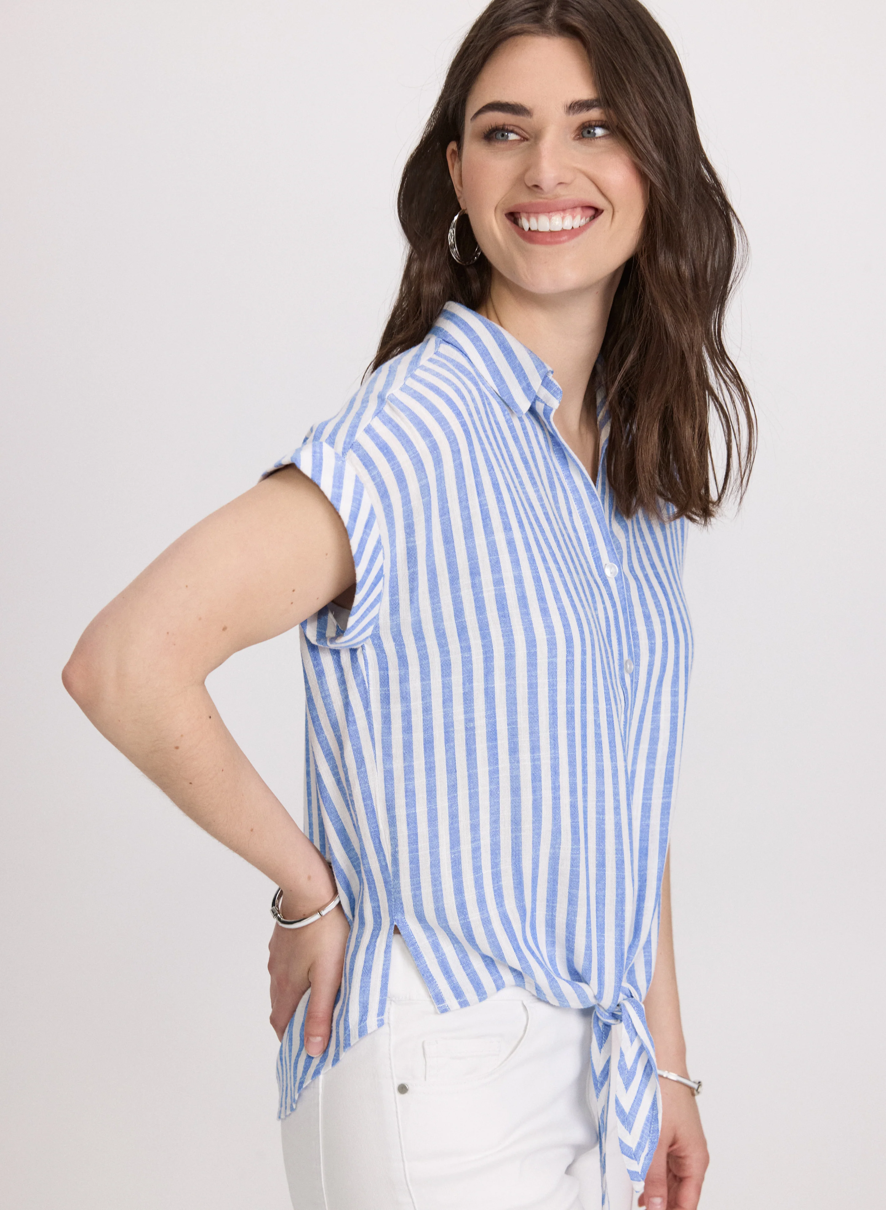 Striped Linen-Blend Blouse - Image 2