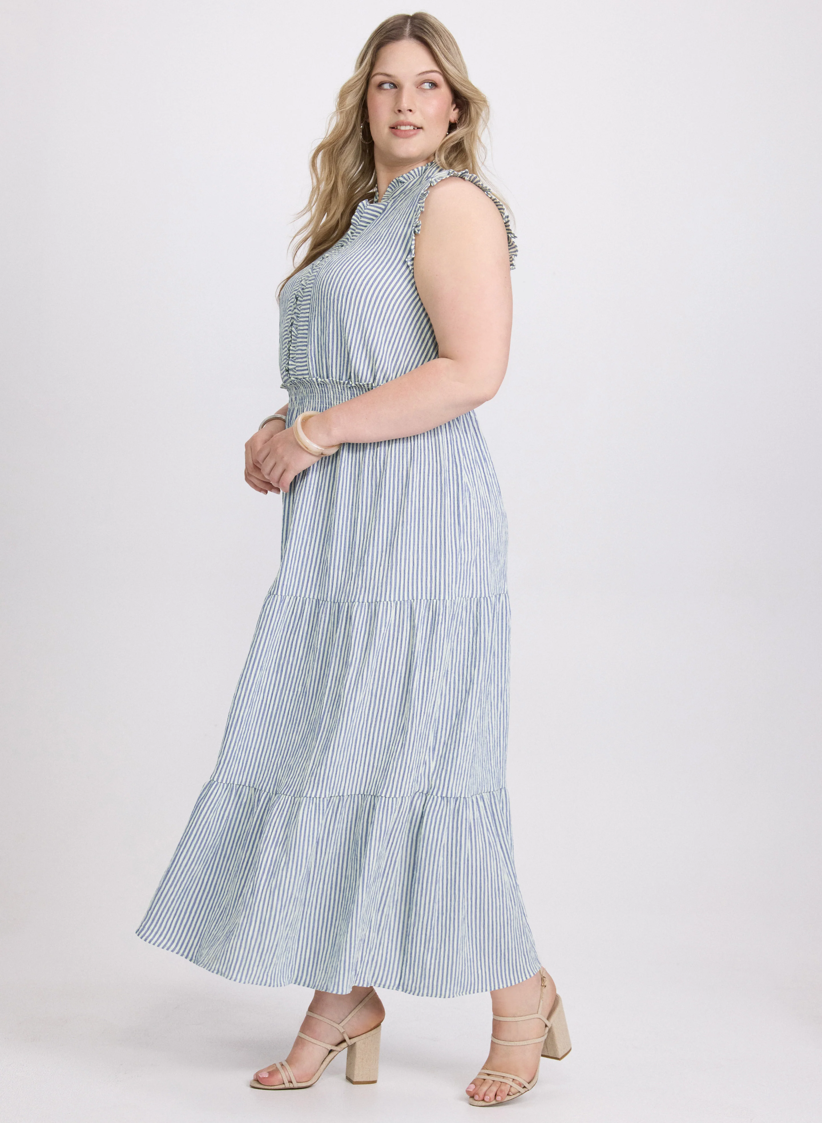 Striped Maxi Dress & Twisted Hoop Earrings