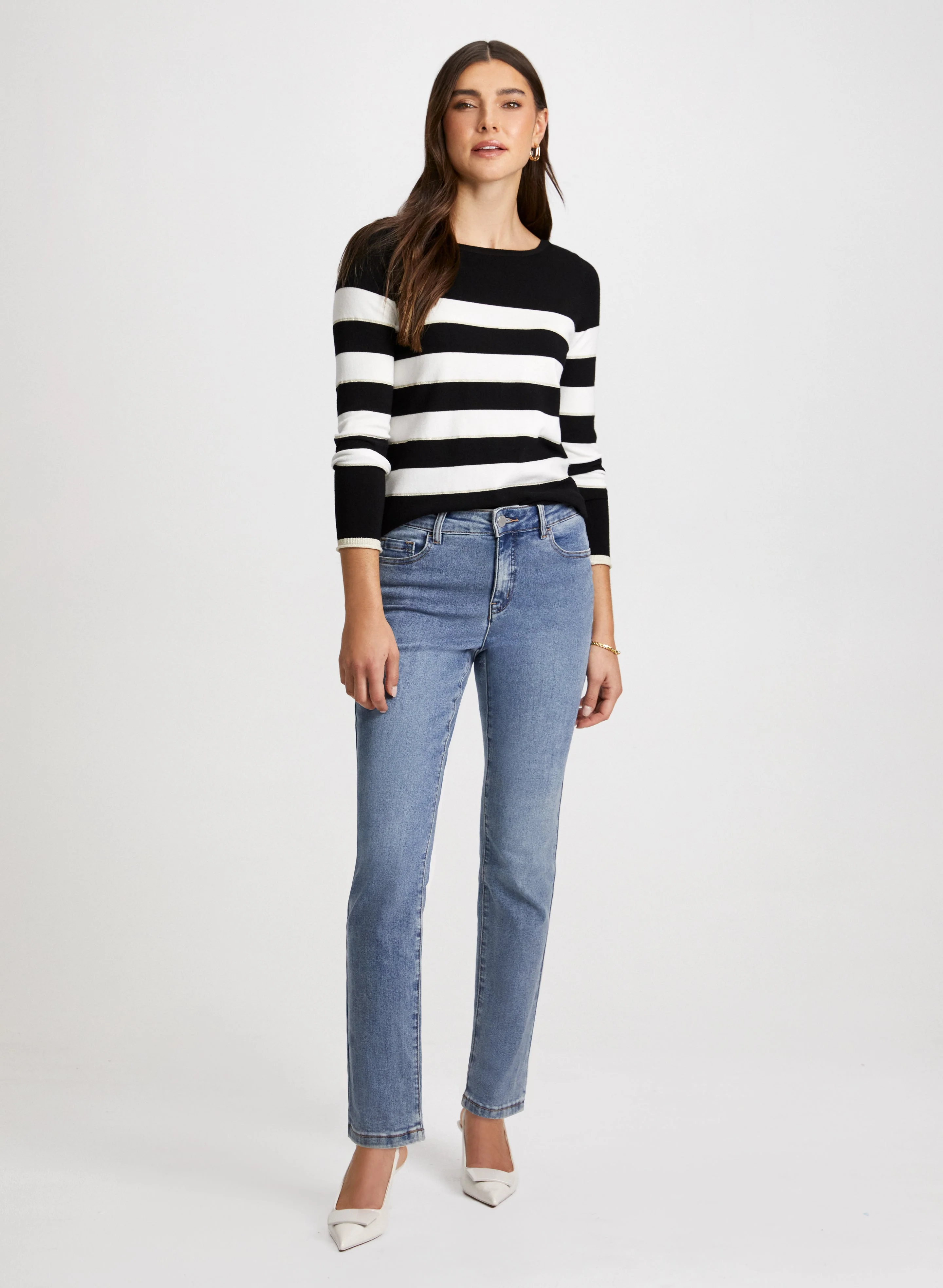 Striped Pullover & Straight Leg Jeans