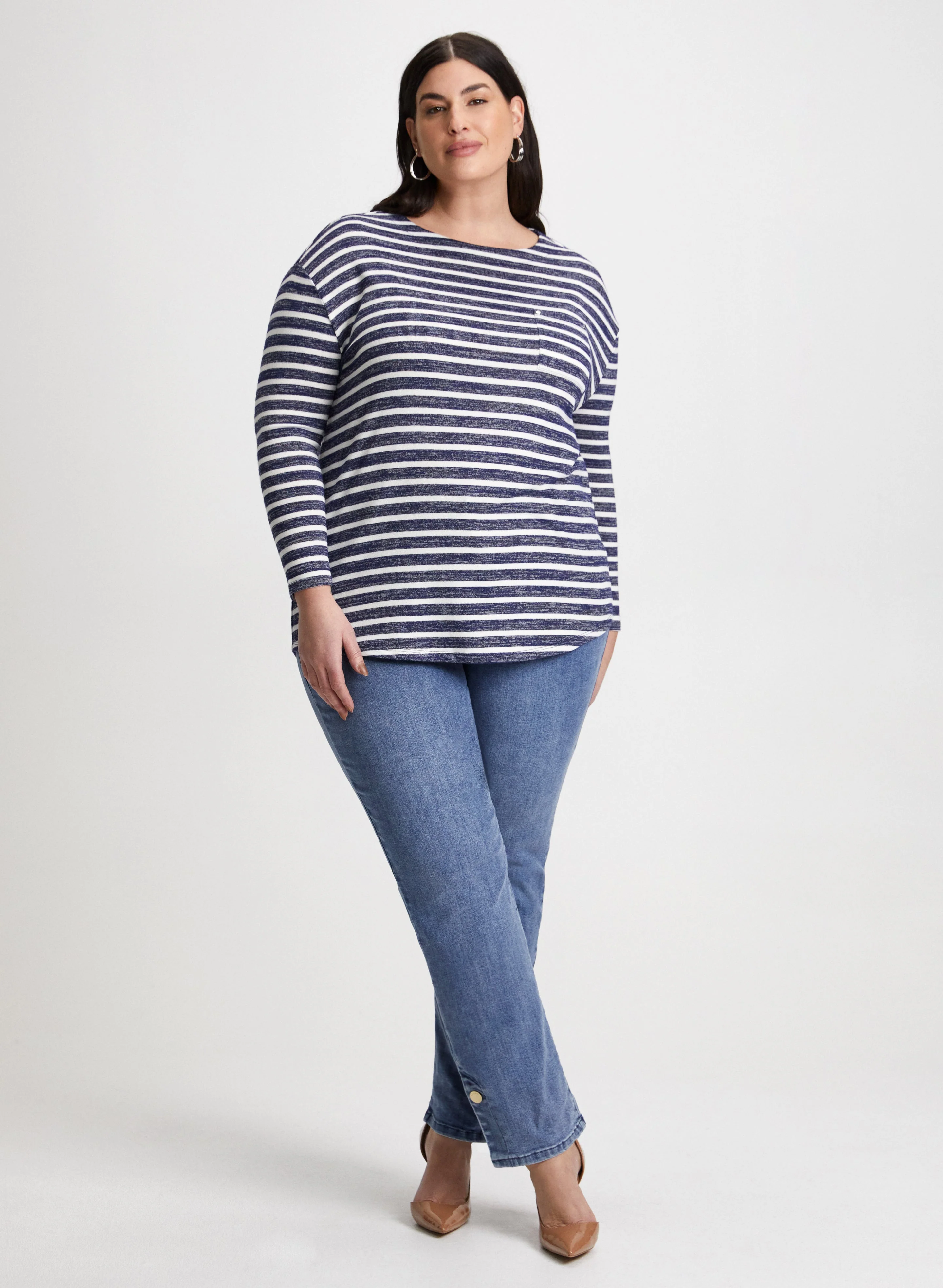 Striped Top & Medium Wash Jeans