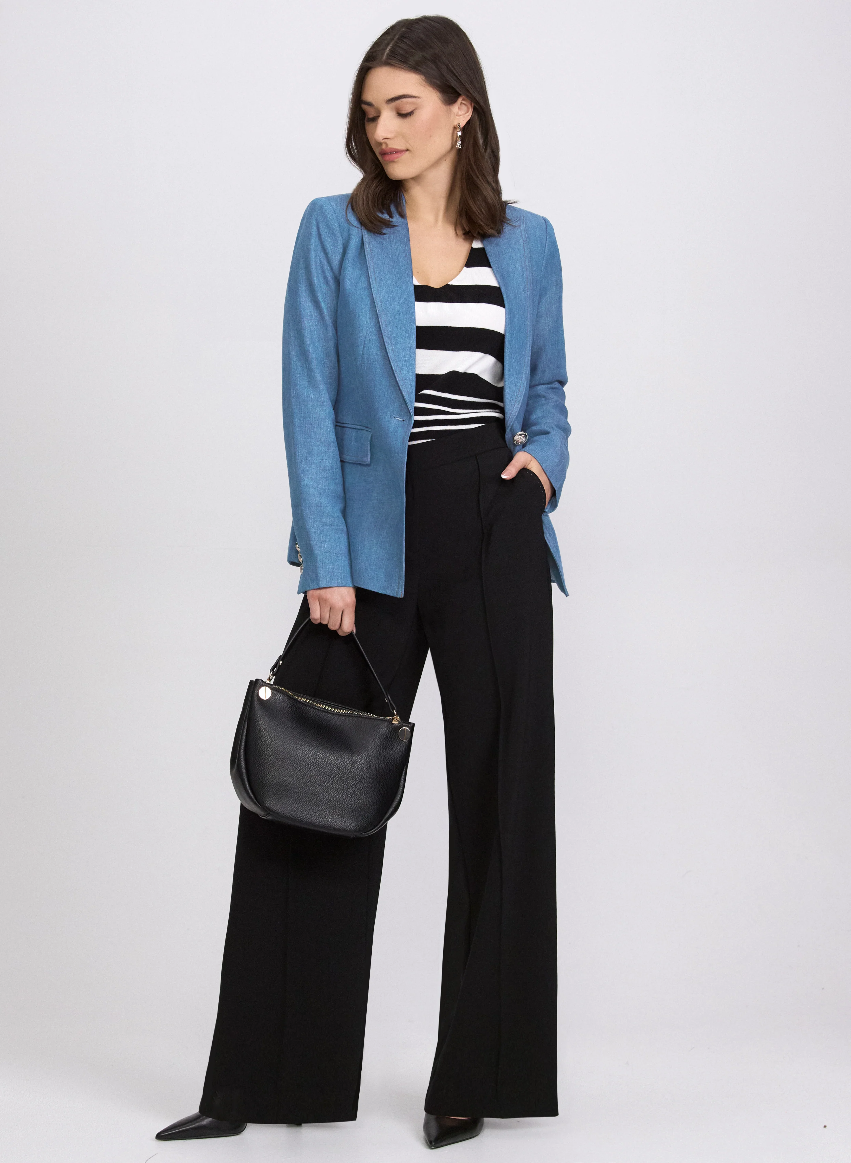 Tencel Denim Blazer & Olivia Wide-Leg Pants