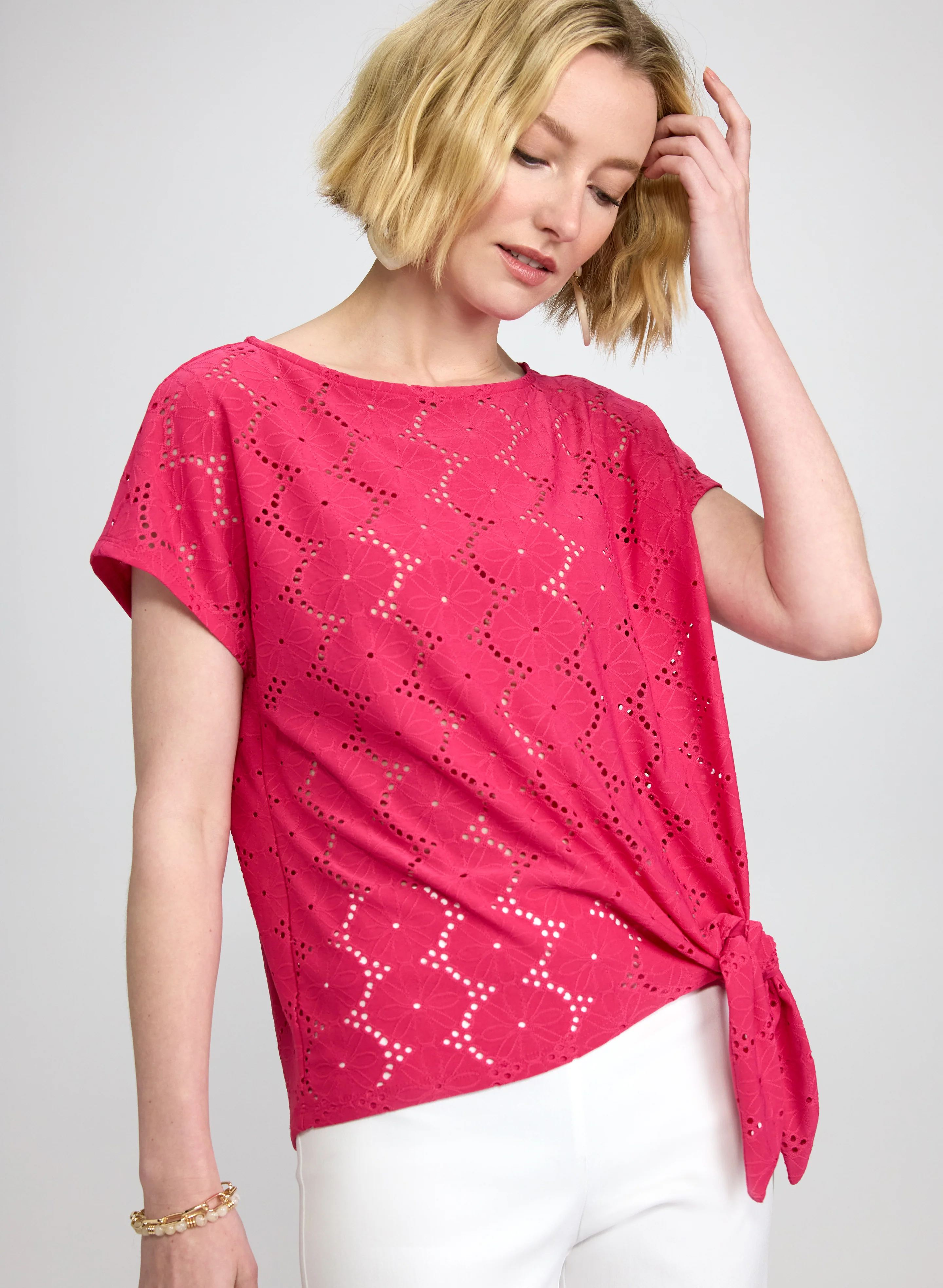 Tied-Hem Eyelet Top