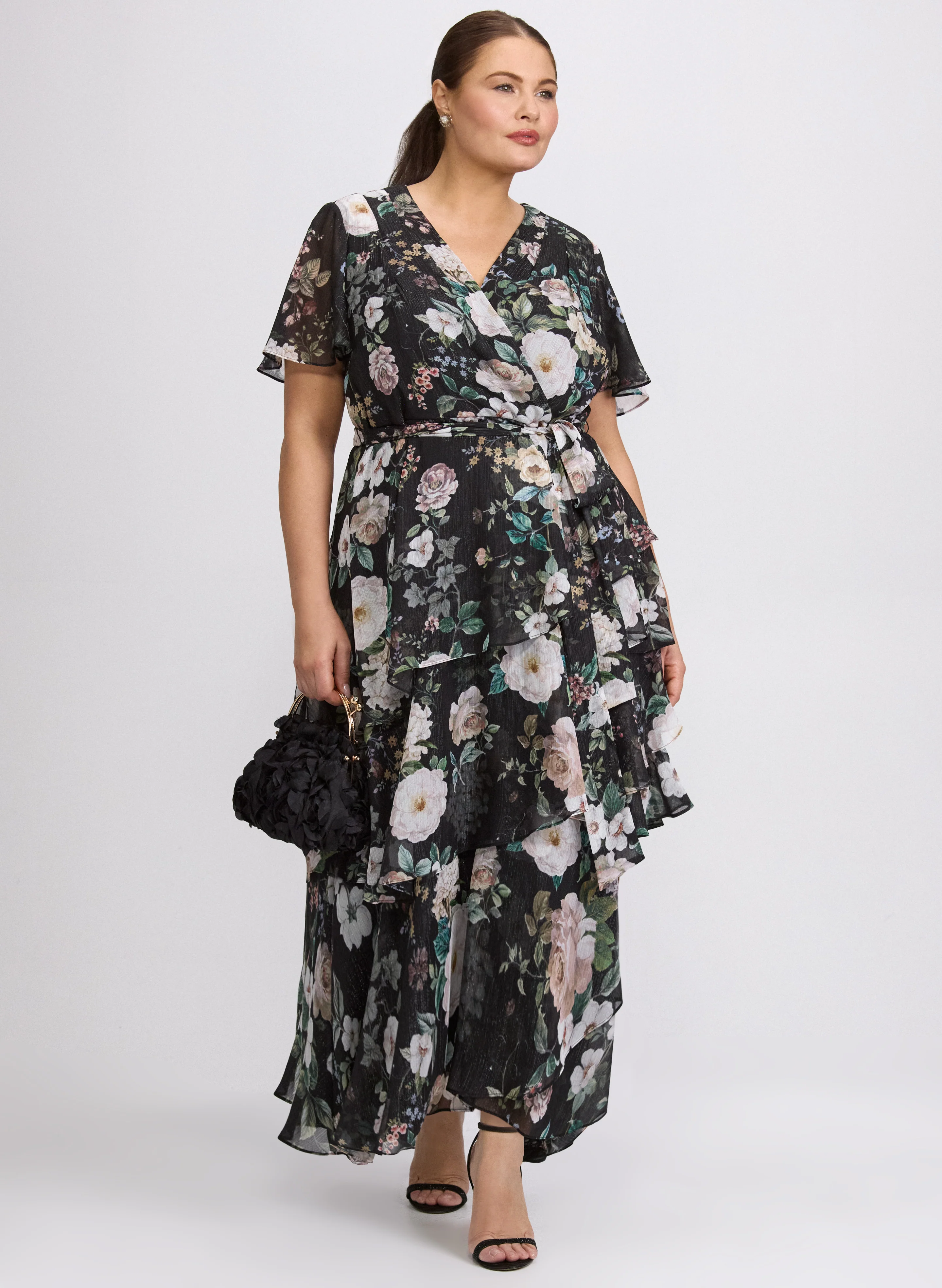 Tiered Floral Chiffon Dress