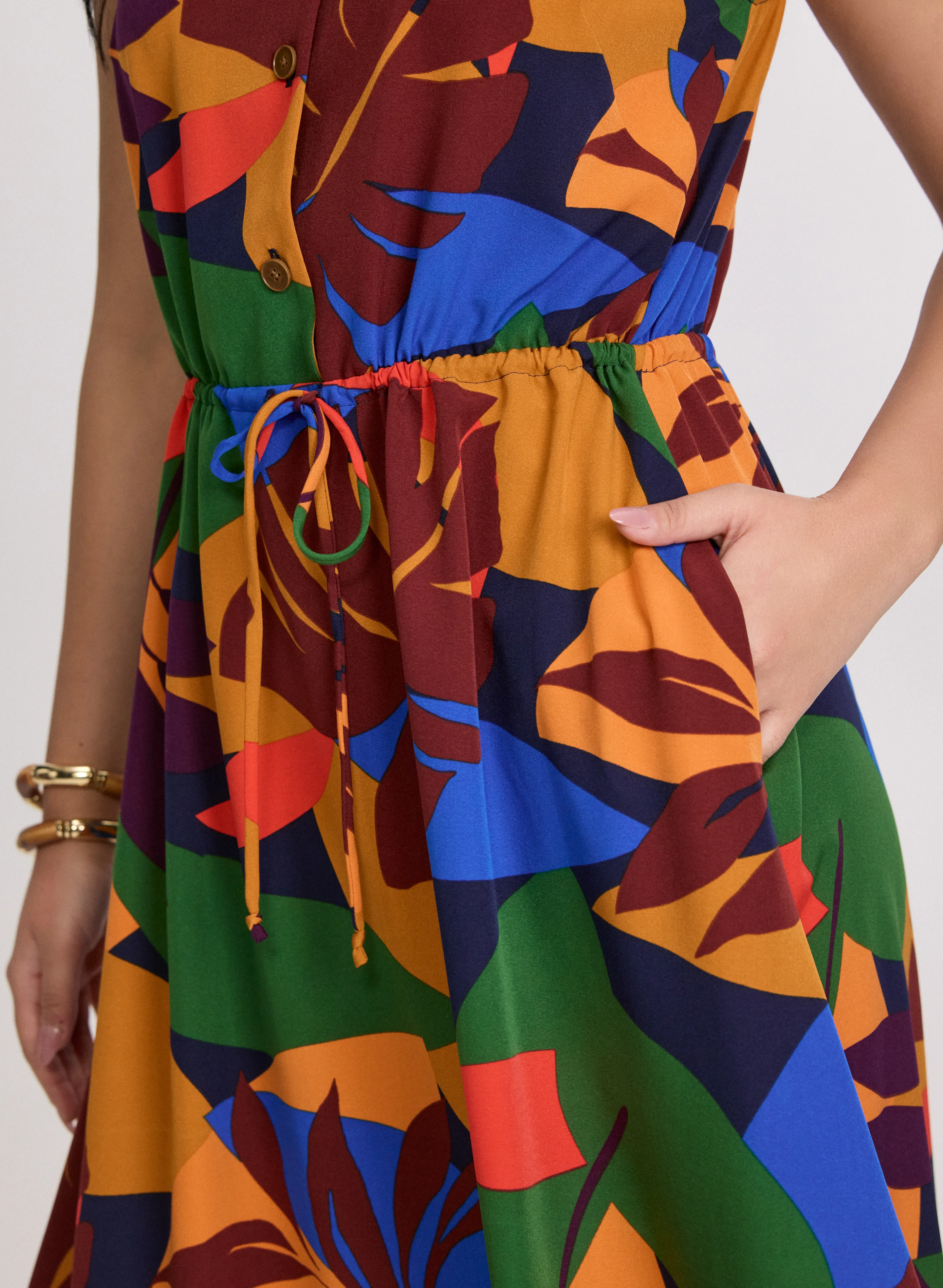 Tropical Drawstring Waist Dress - Image 7