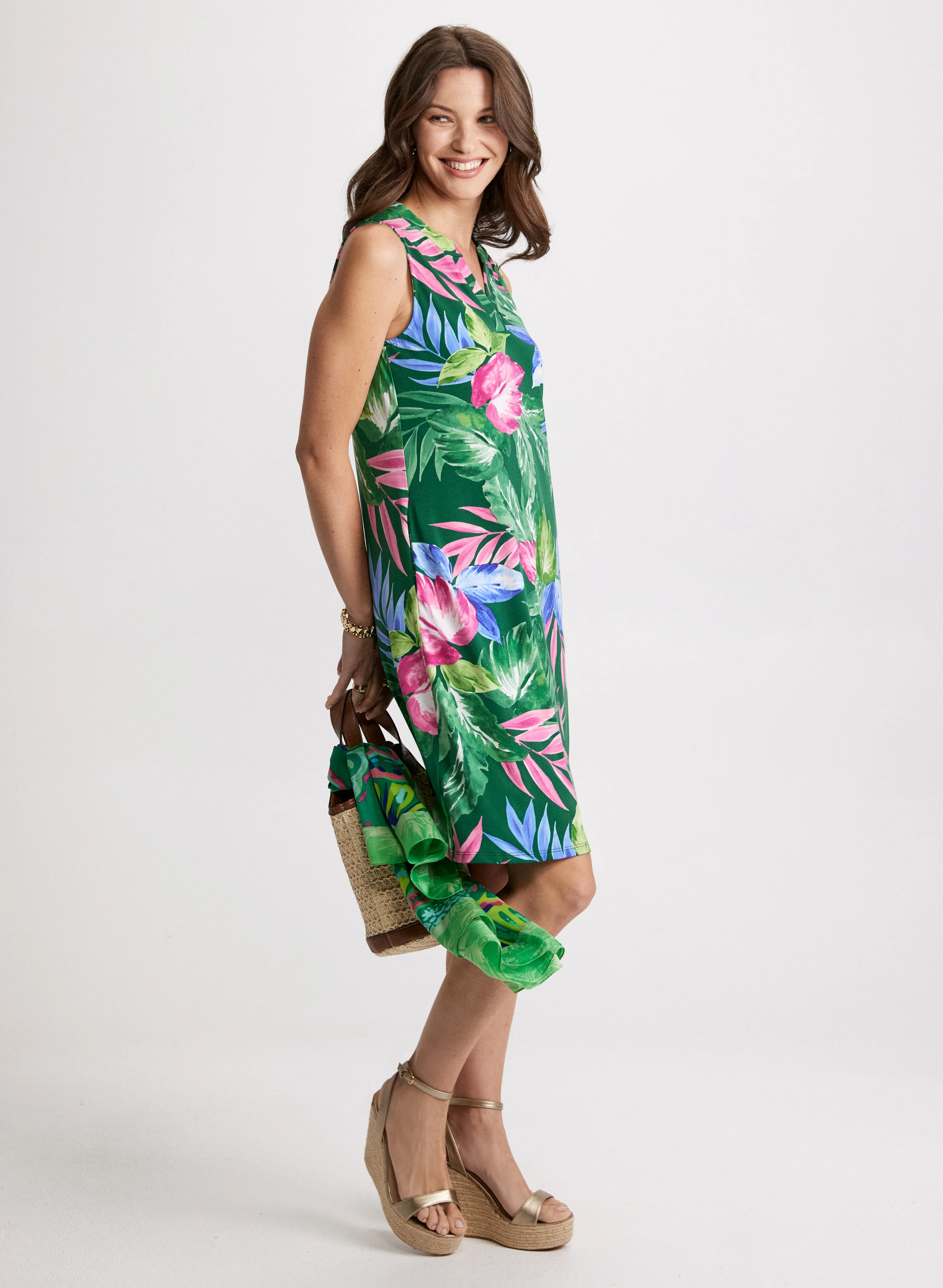 Tropical Print A-Line Dress - Image 2
