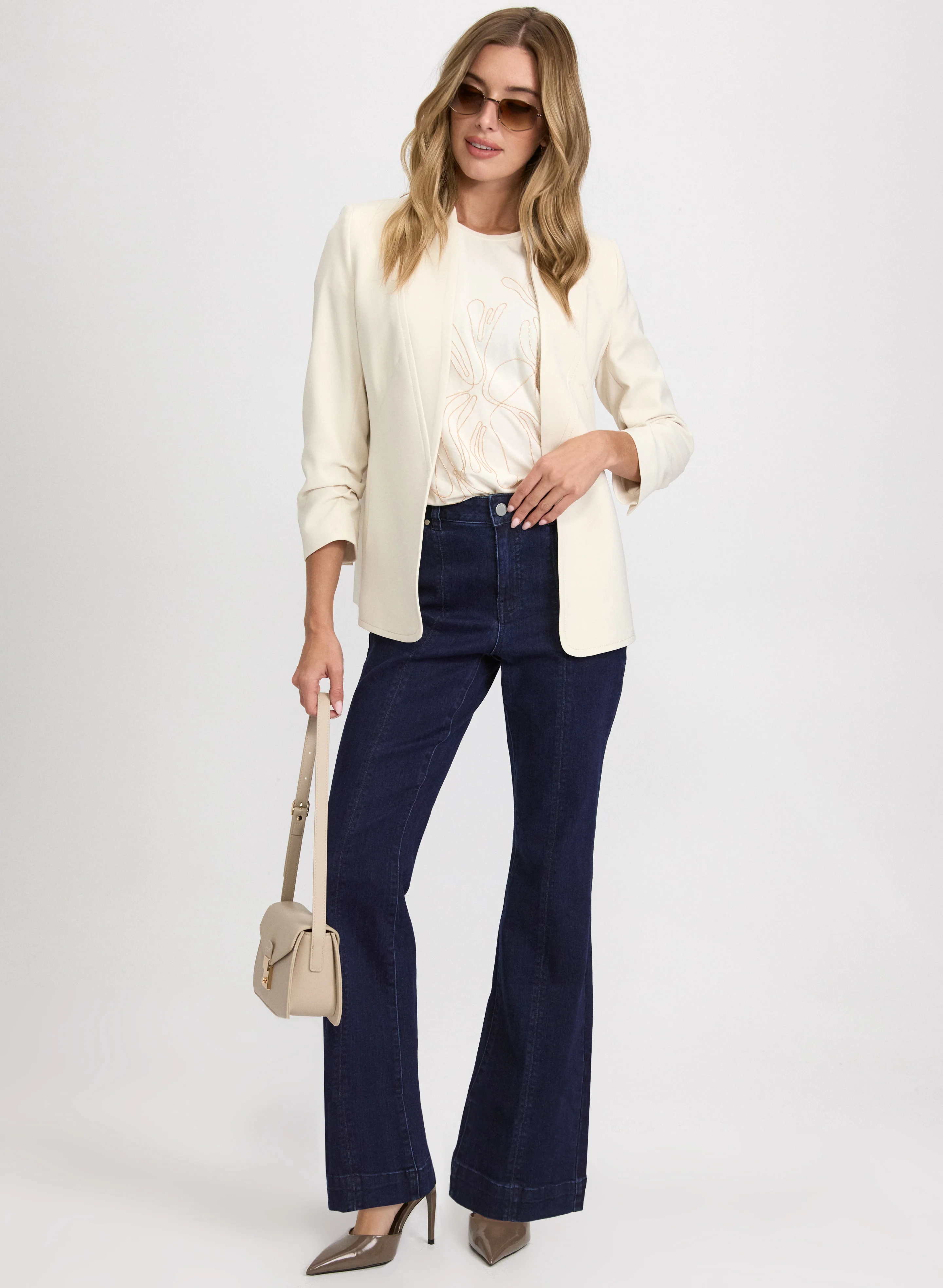 Twill 3/4 Sleeve Blazer & Wide-Leg Jeans