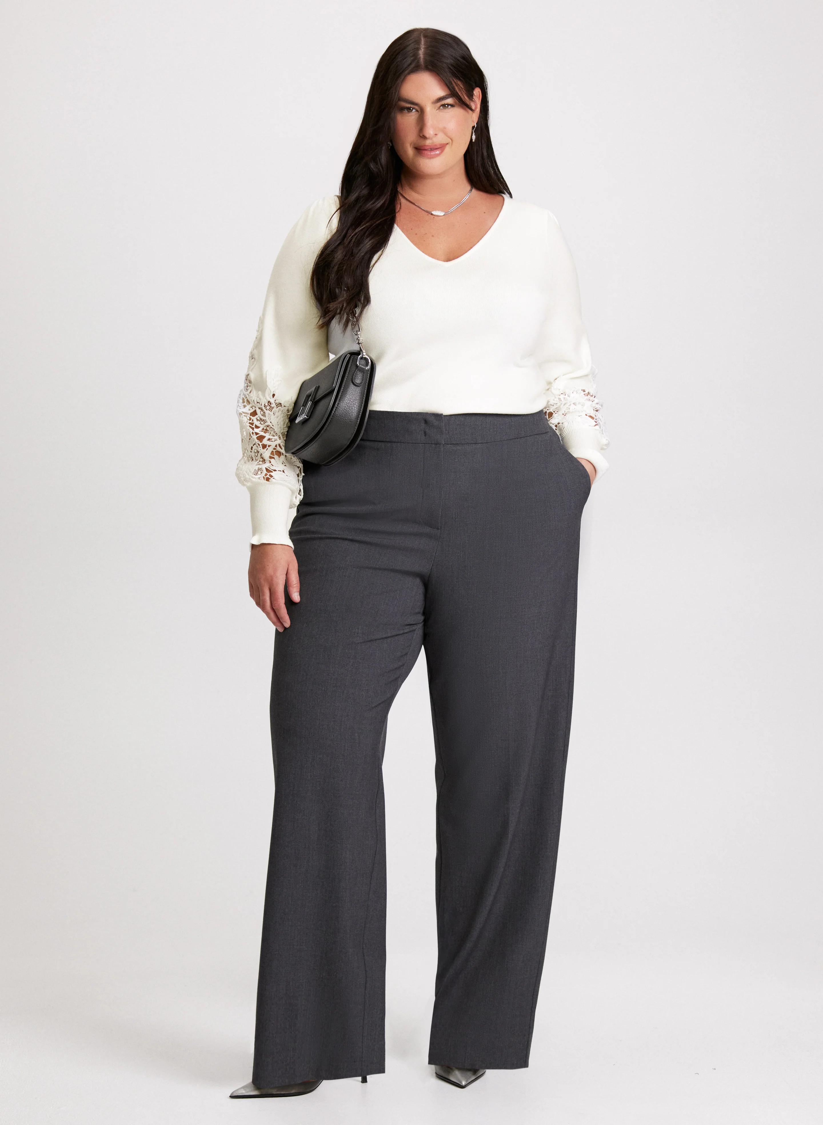 V-Neck Lace Detail Sweater - Image 3
