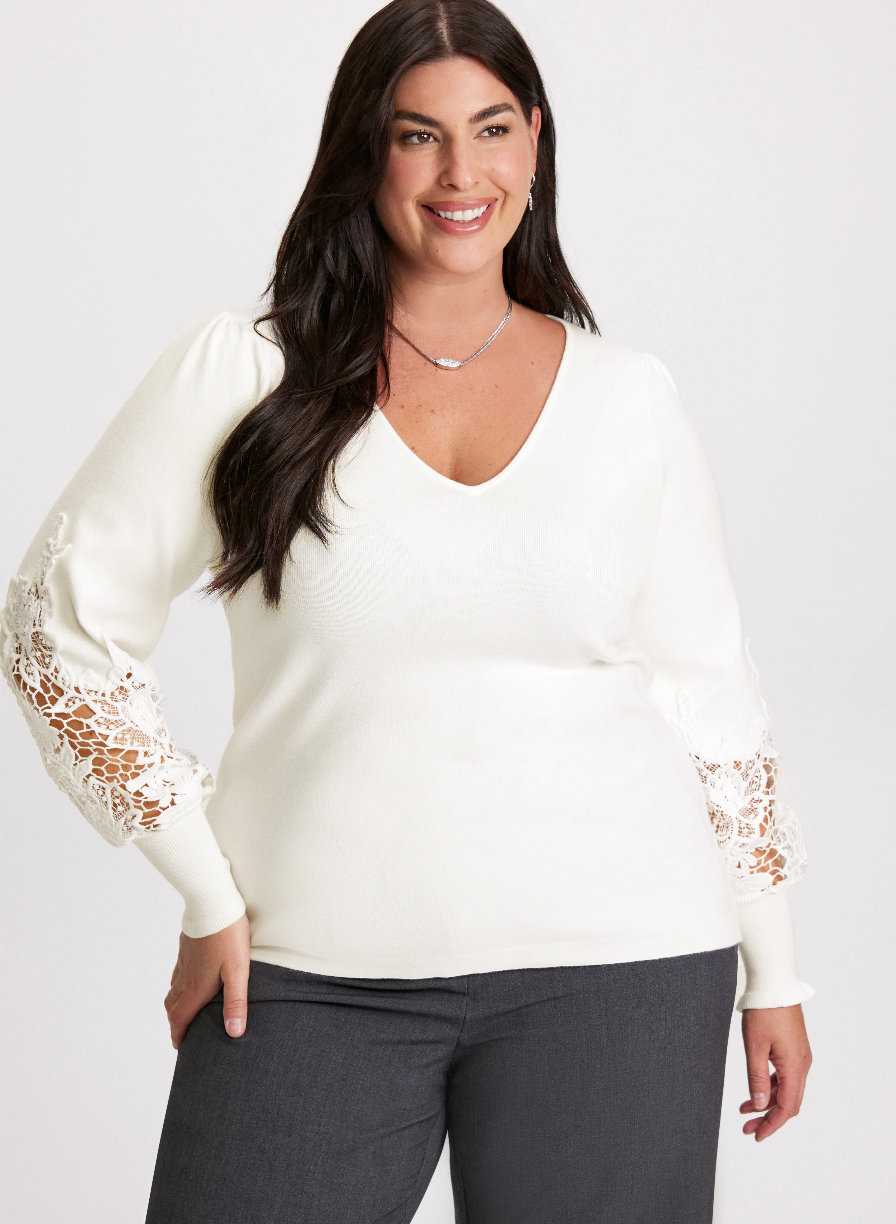 V-Neck Lace Detail Sweater - Image 5