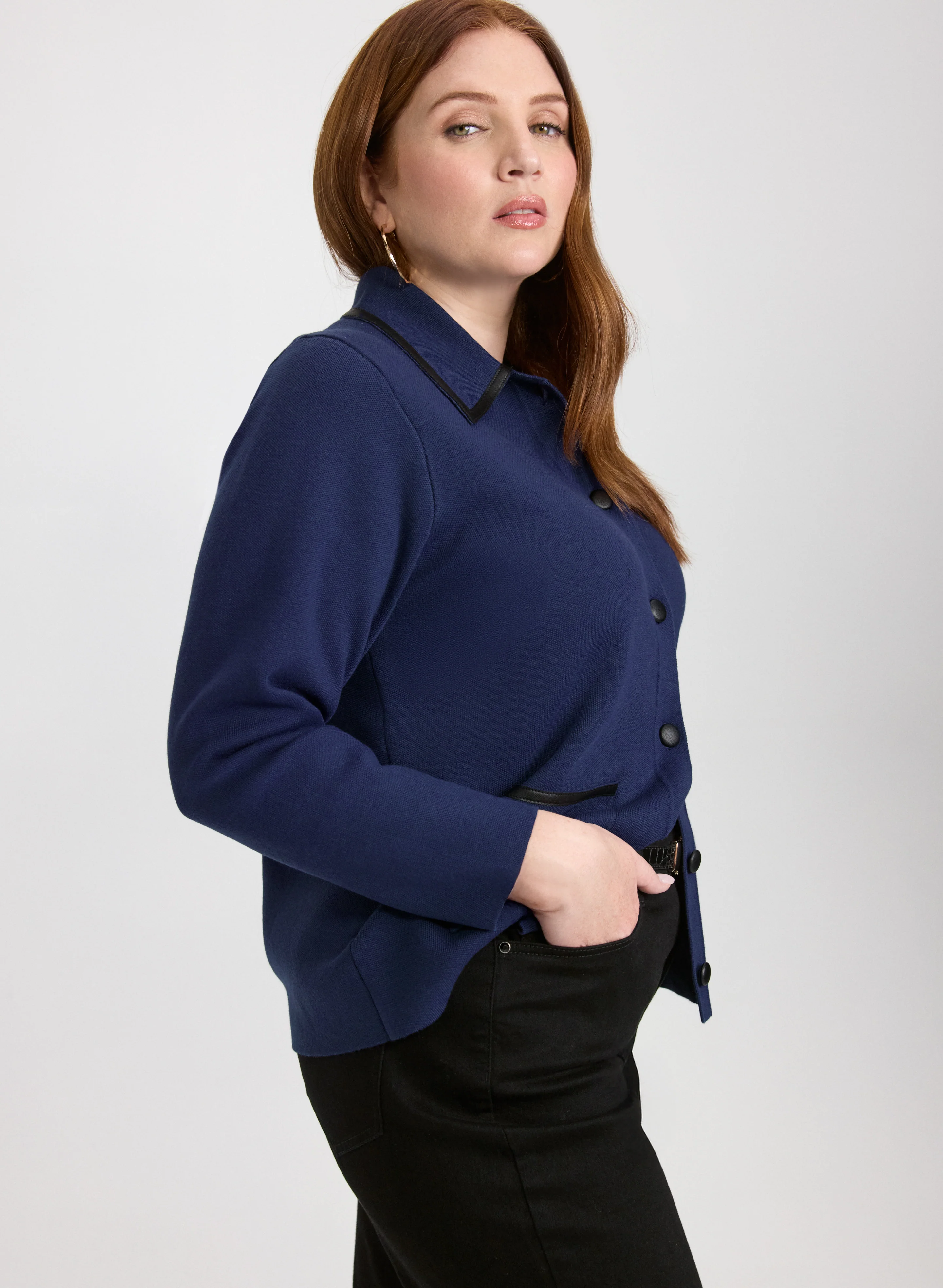 Vegan Leather Detail Cardigan - Image 2